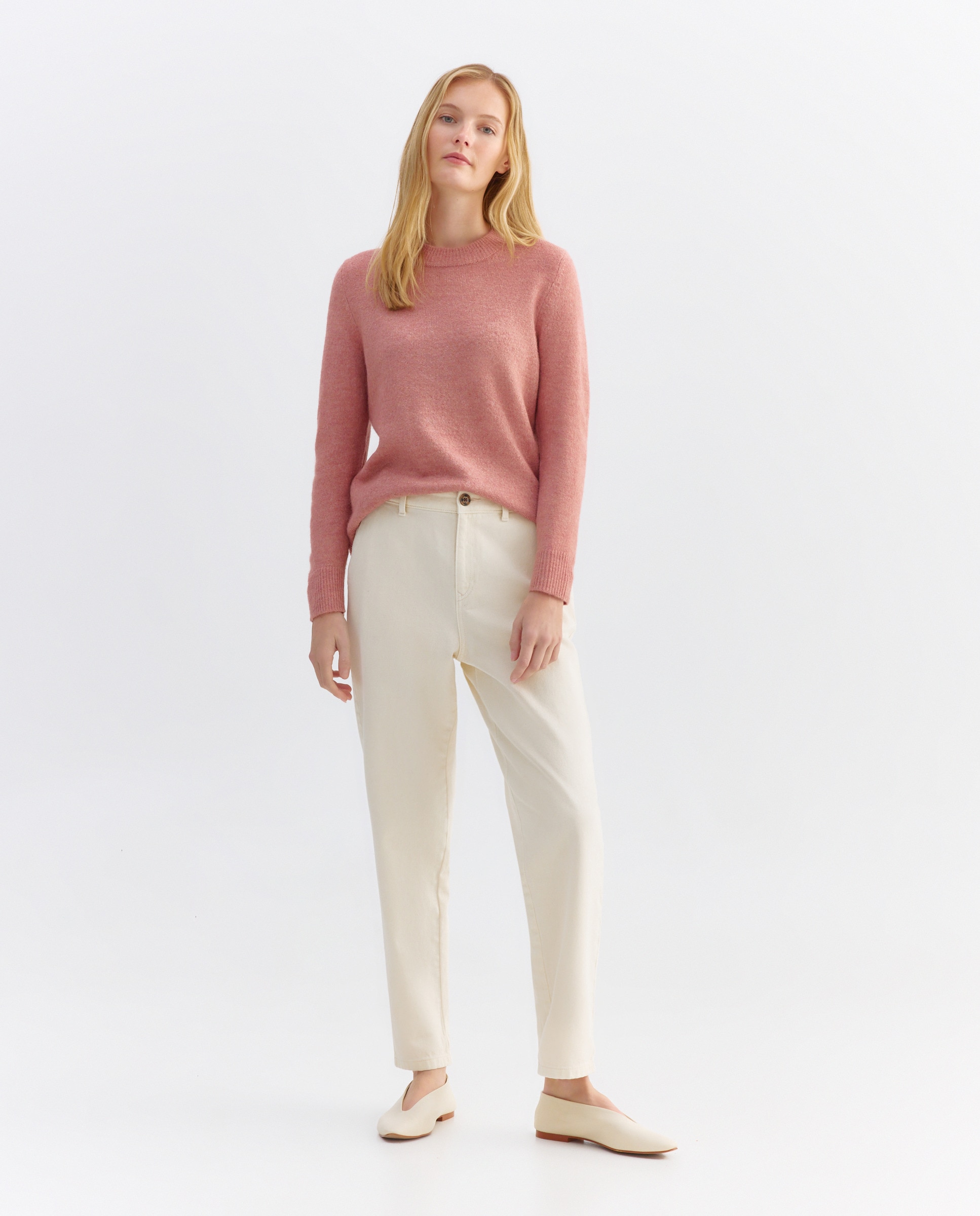 Jersey de mujer básico cuello caja Rosa claro-2