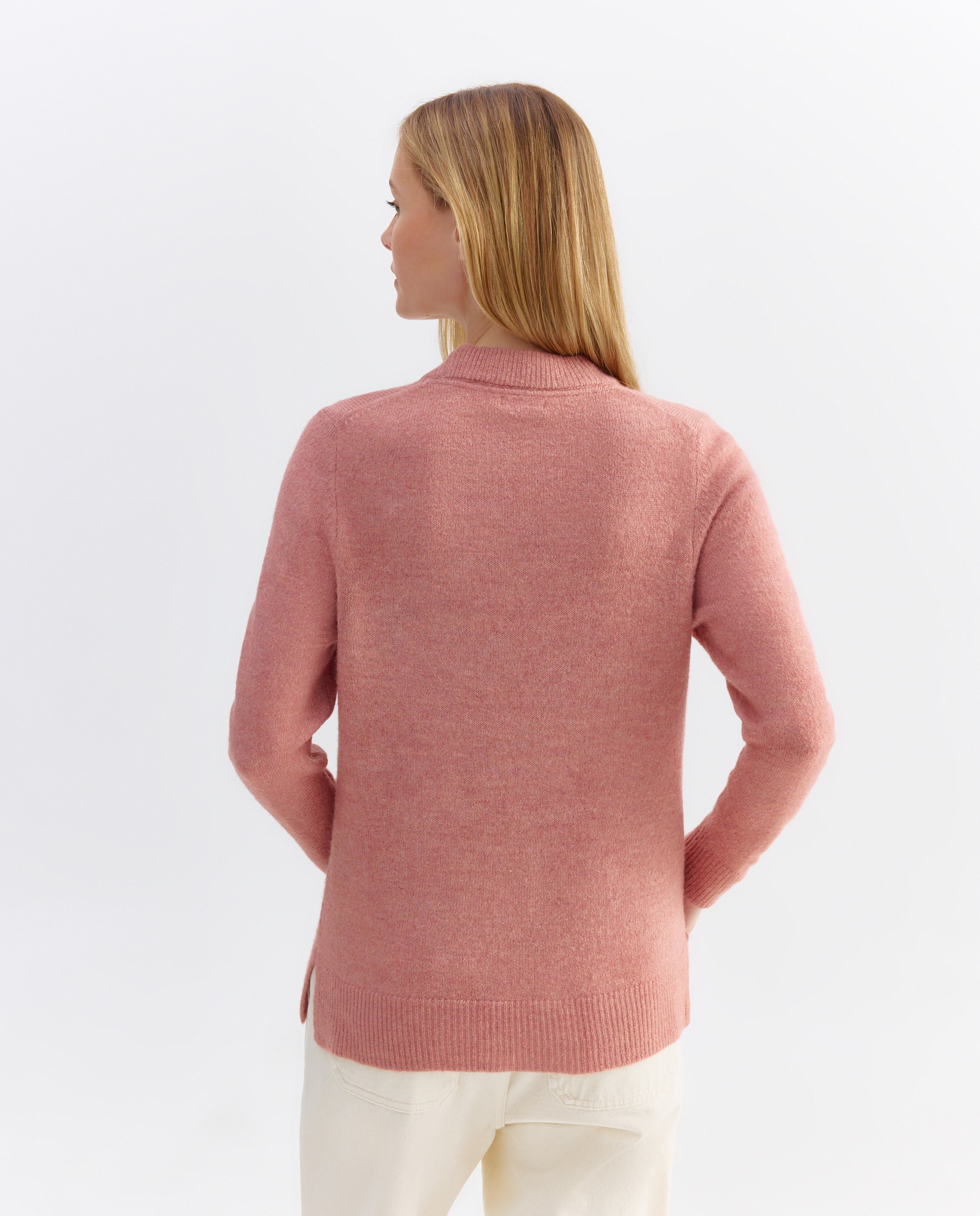 Jersey de mujer básico cuello caja Rosa claro-3