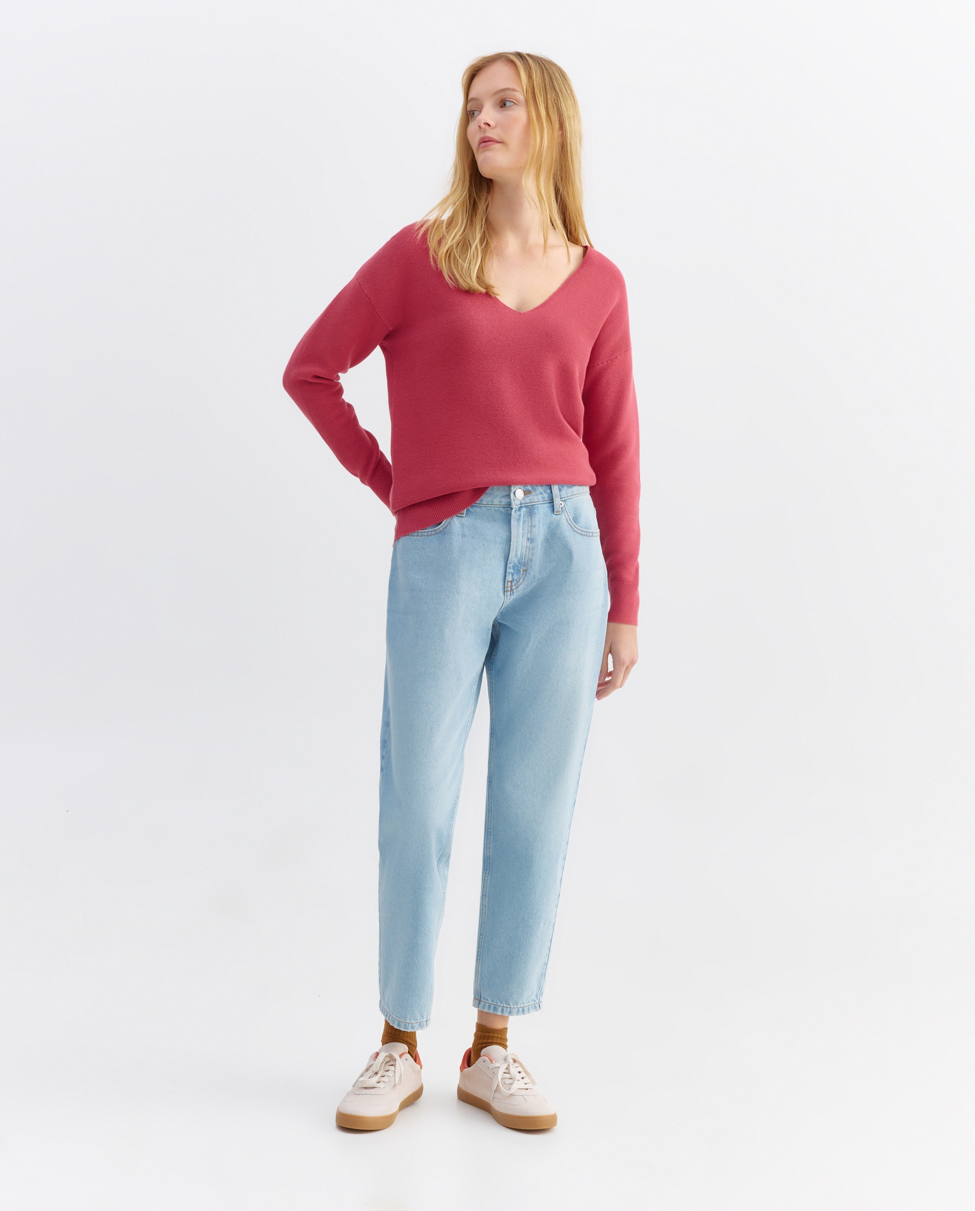 Jersey de mujer básico cuello pico 230 Rosa oscuro-2