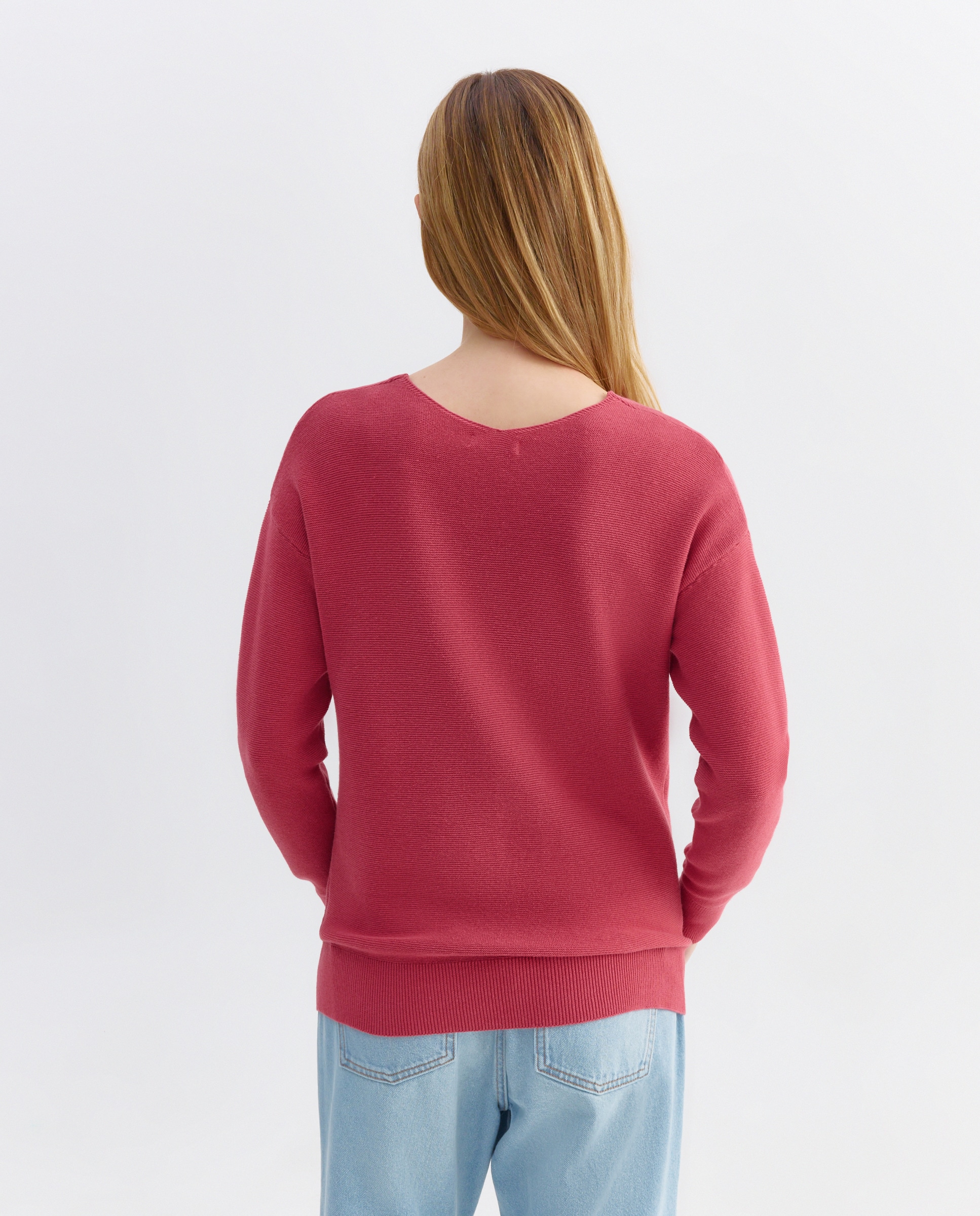 Jersey de mujer básico cuello pico 230 Rosa oscuro-3