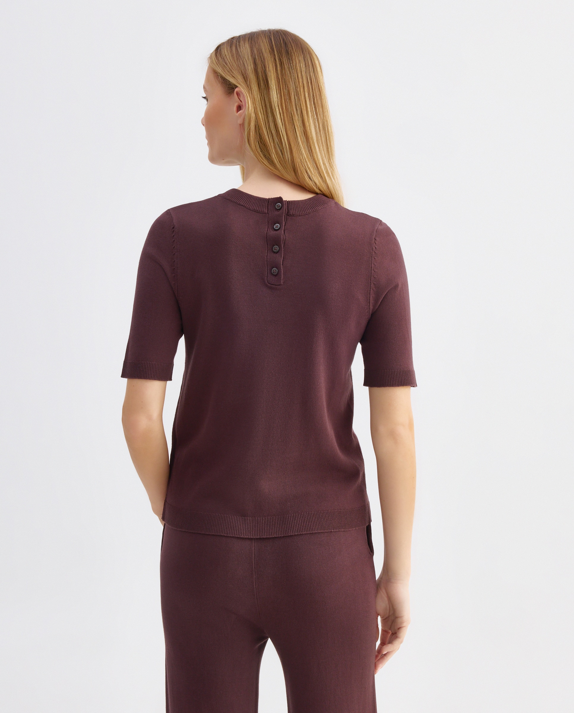 Jersey de mujer cuello caja y manga corta Chocolate-3