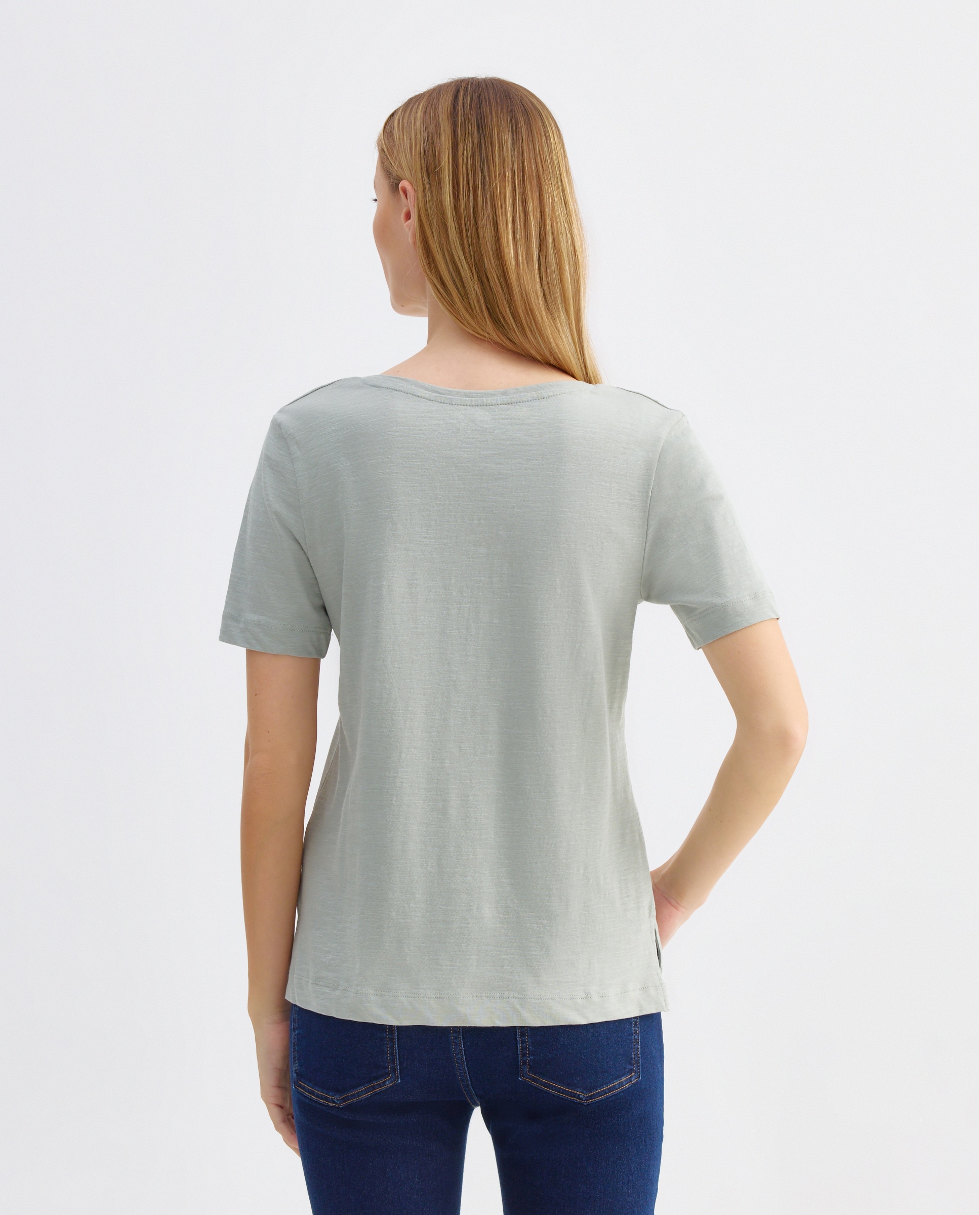 Camiseta básica de mujer cuello pico 582 Verde agua-3
