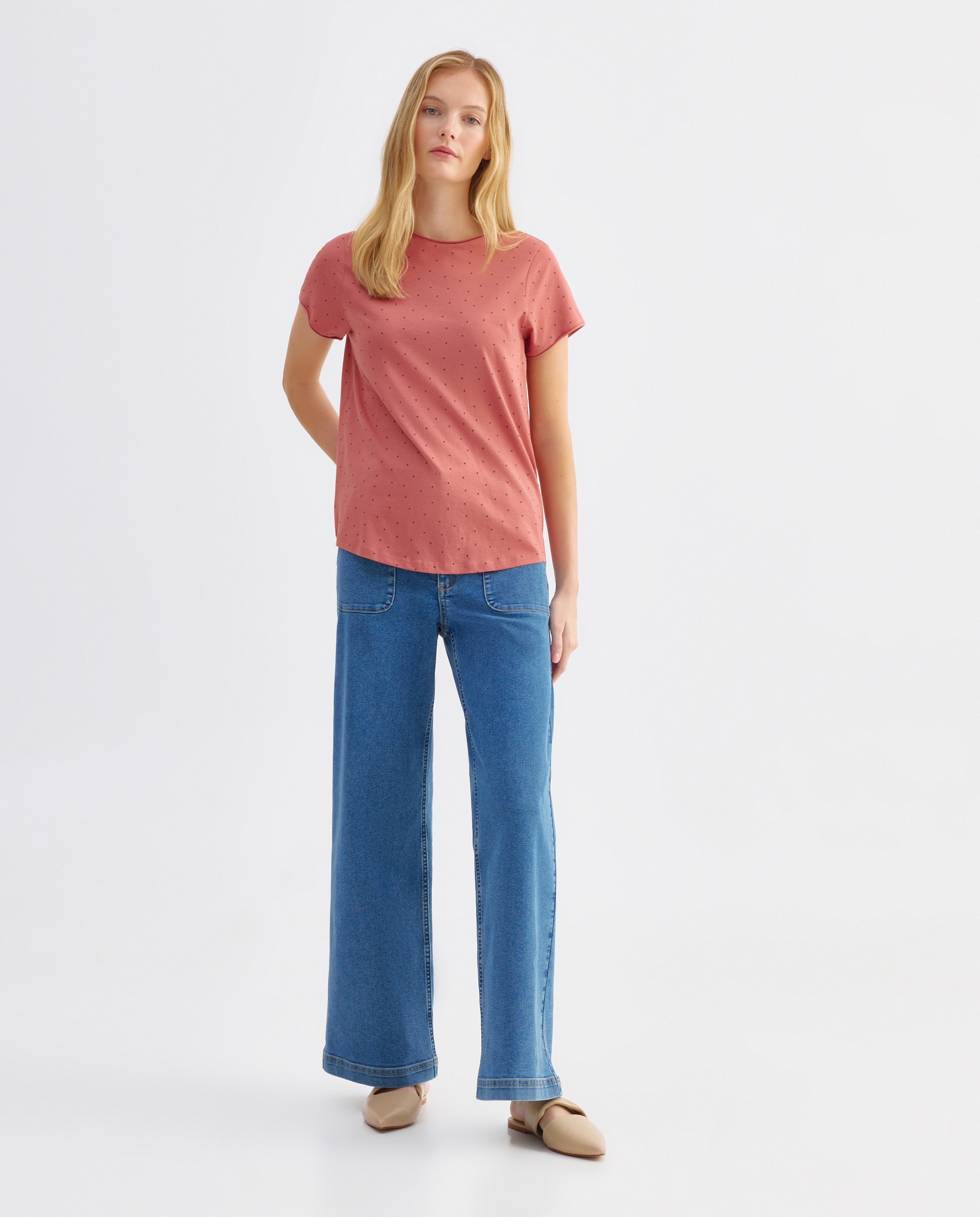Camiseta estampada de mujer cuello caja Rosa-2
