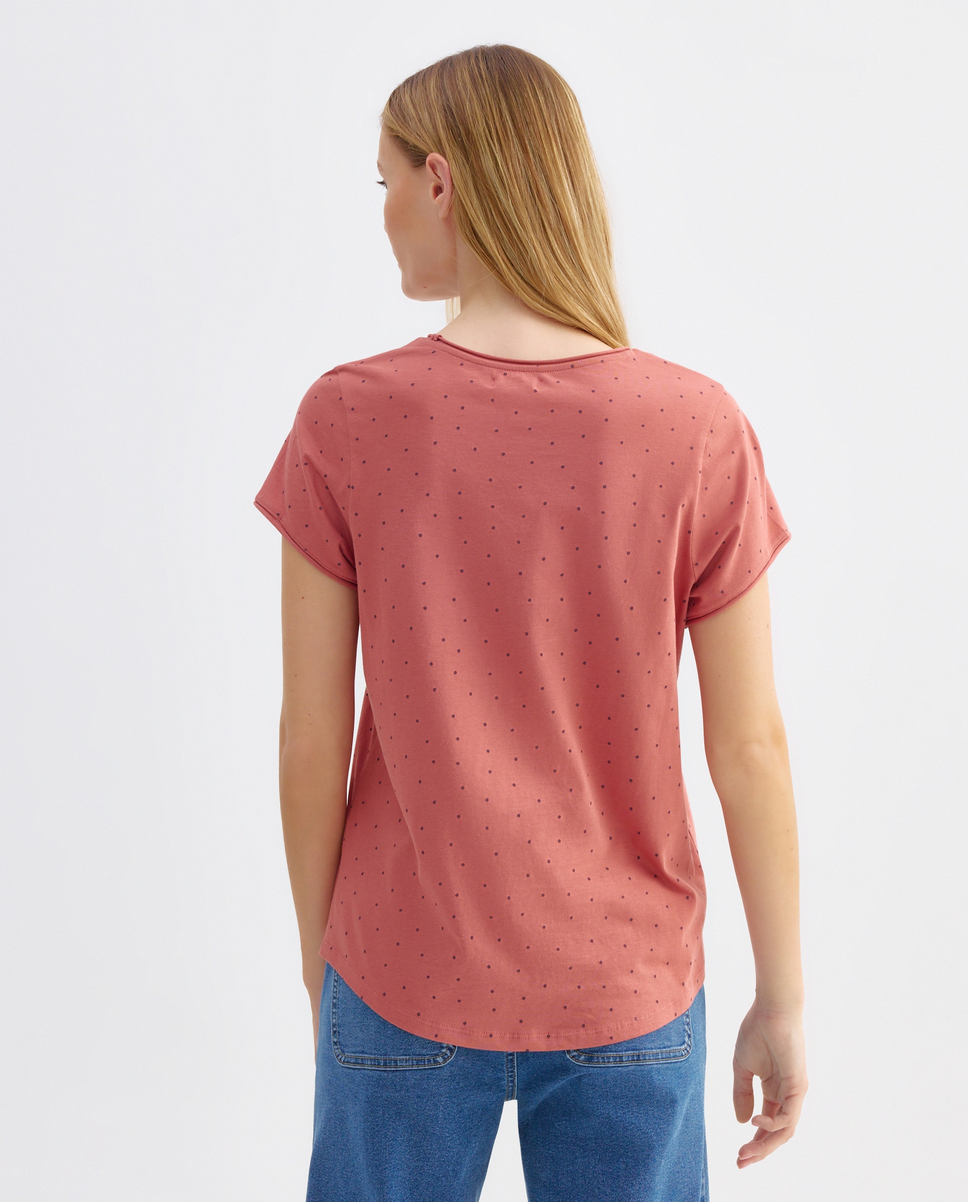 Camiseta estampada de mujer cuello caja Rosa-3