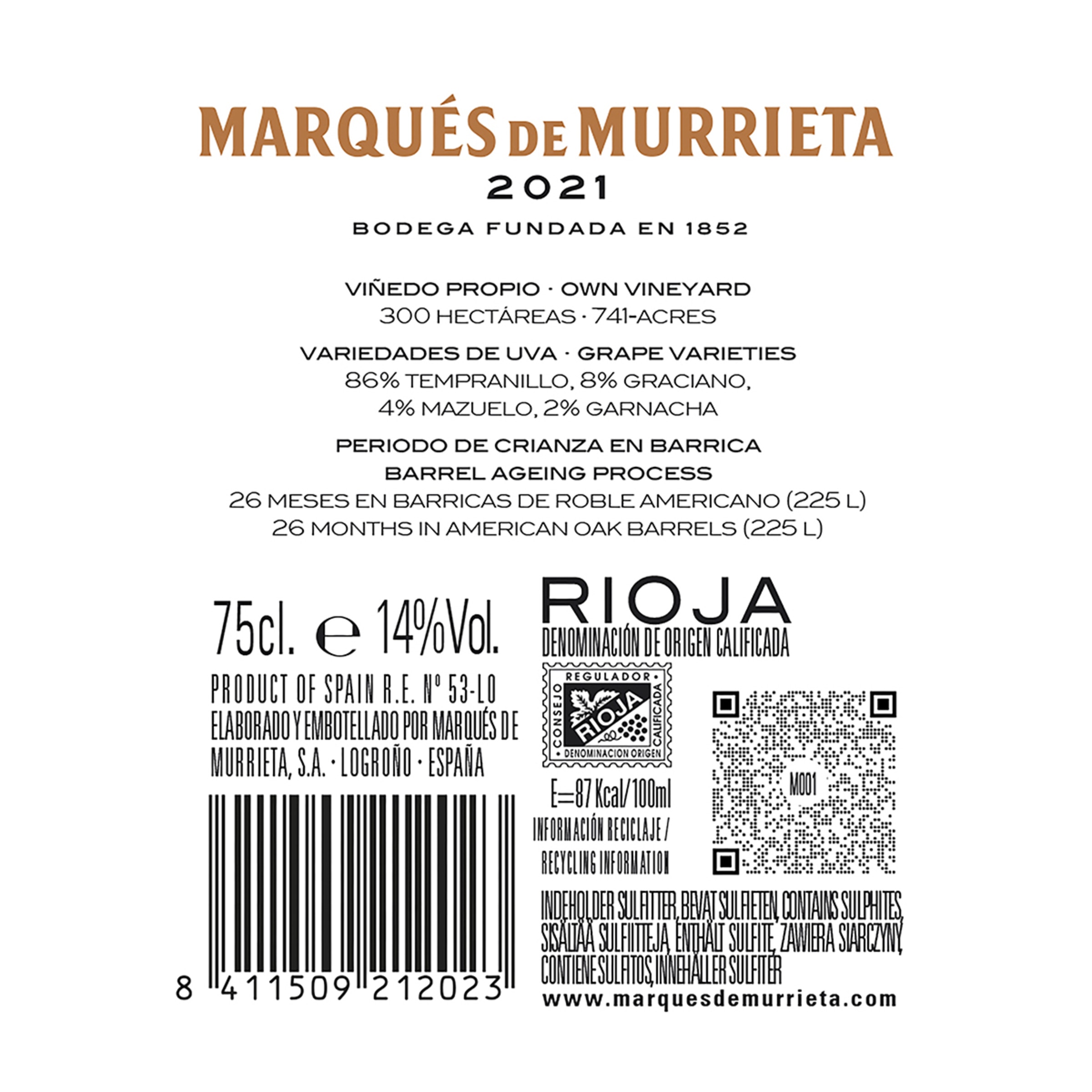 Estuche vinos tintos Marqués de Murrieta Reserva 2021 Rioja 2