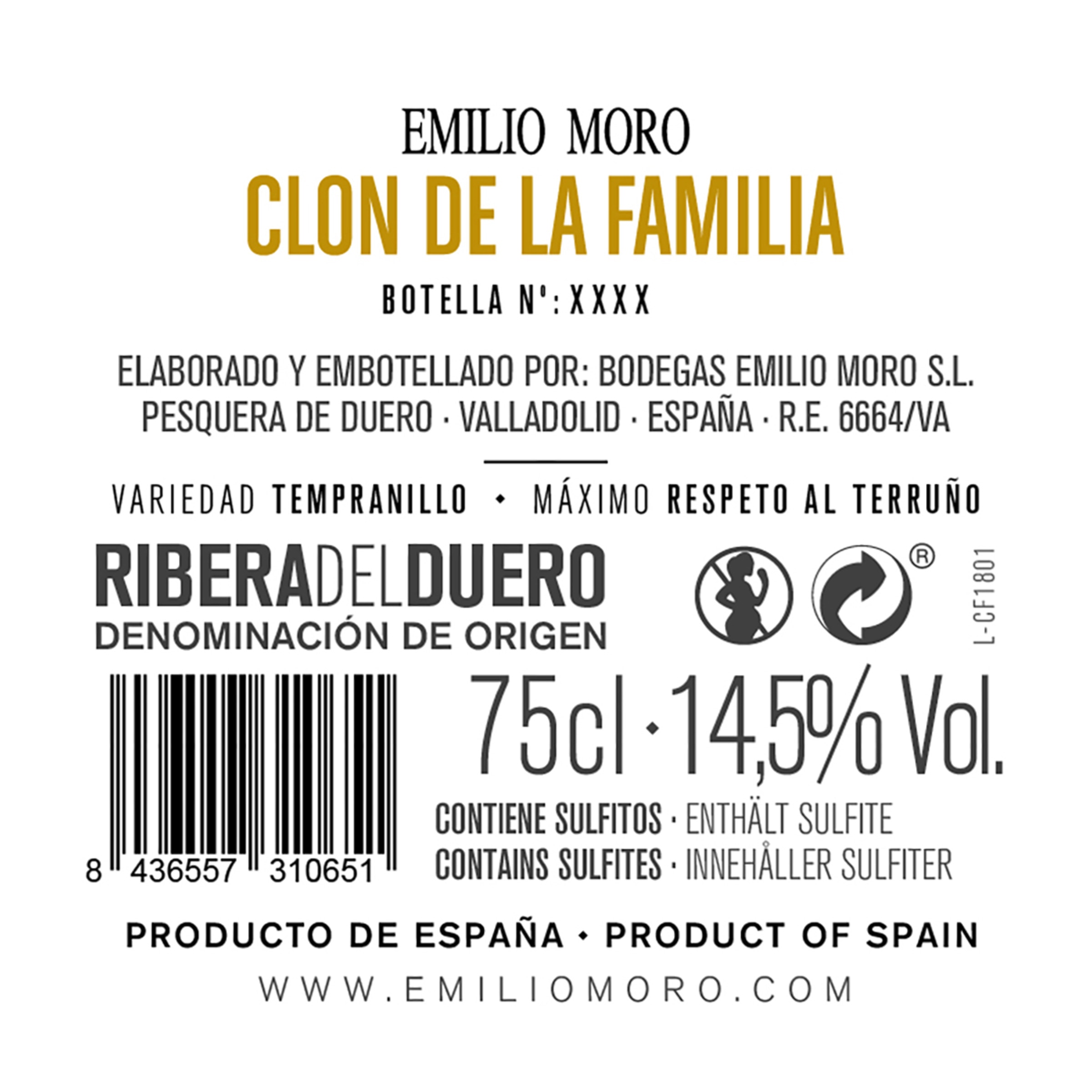 Estuche vino tinto Clon de la Familia Emilio Moro Tempranillo 2018 Ribera del Duero 2