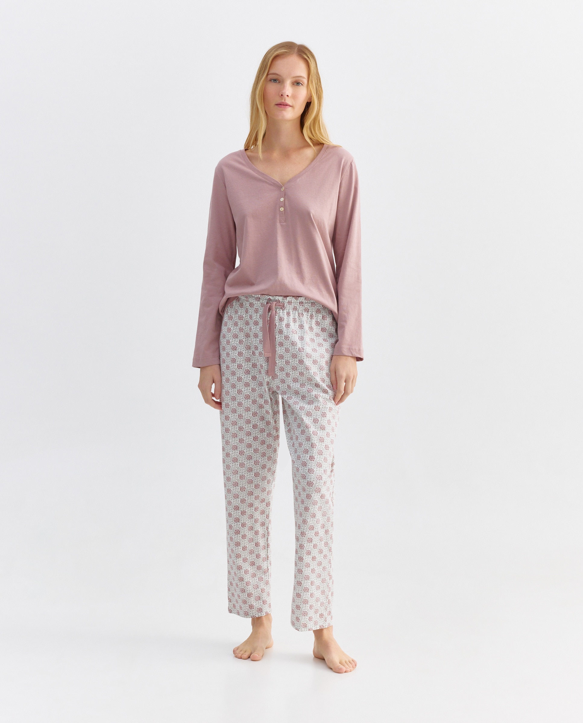 Pijama Mujer Algodón Estampado 220 Rosa palo-1