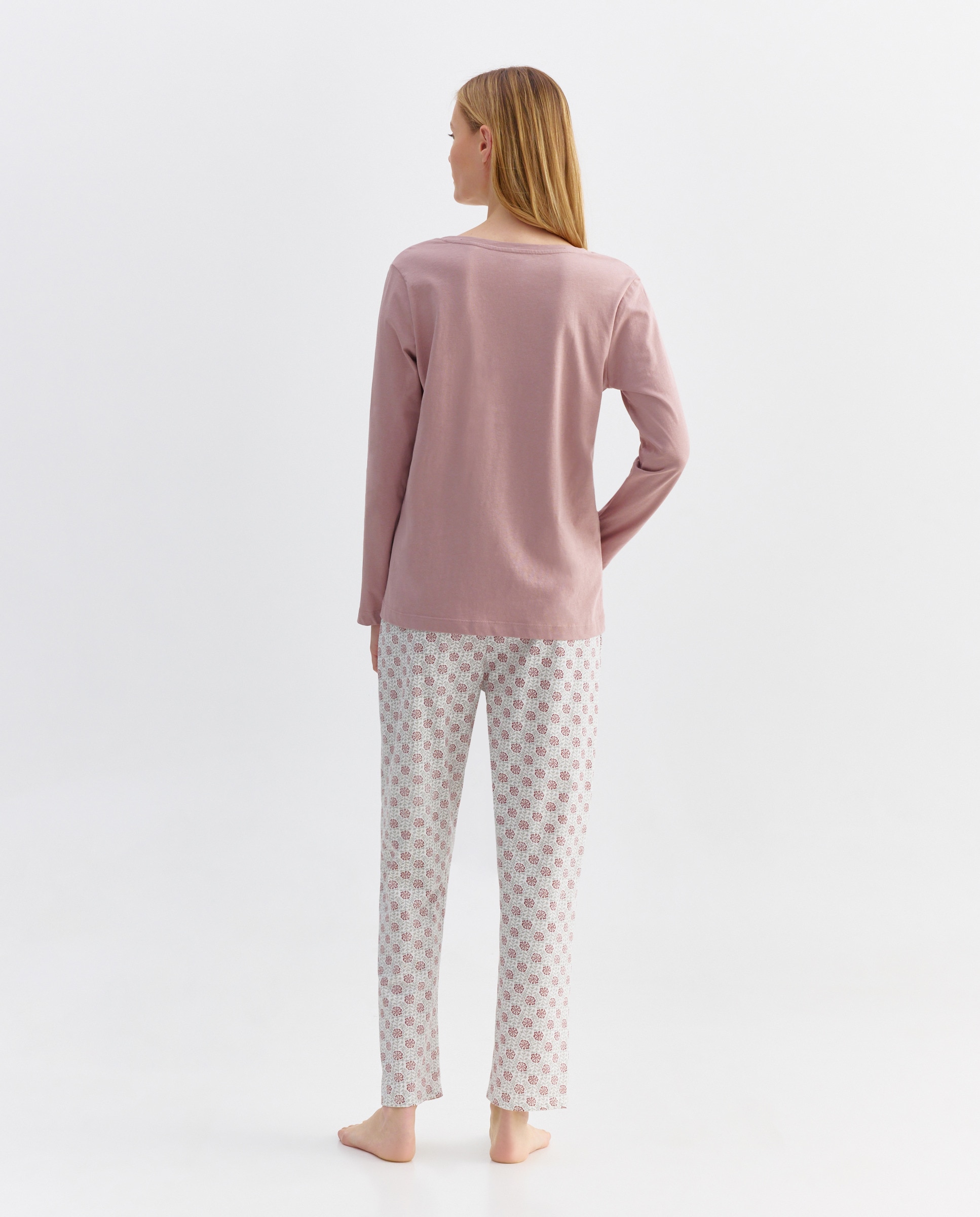 Pijama Mujer Algodón Estampado 220 Rosa palo-2