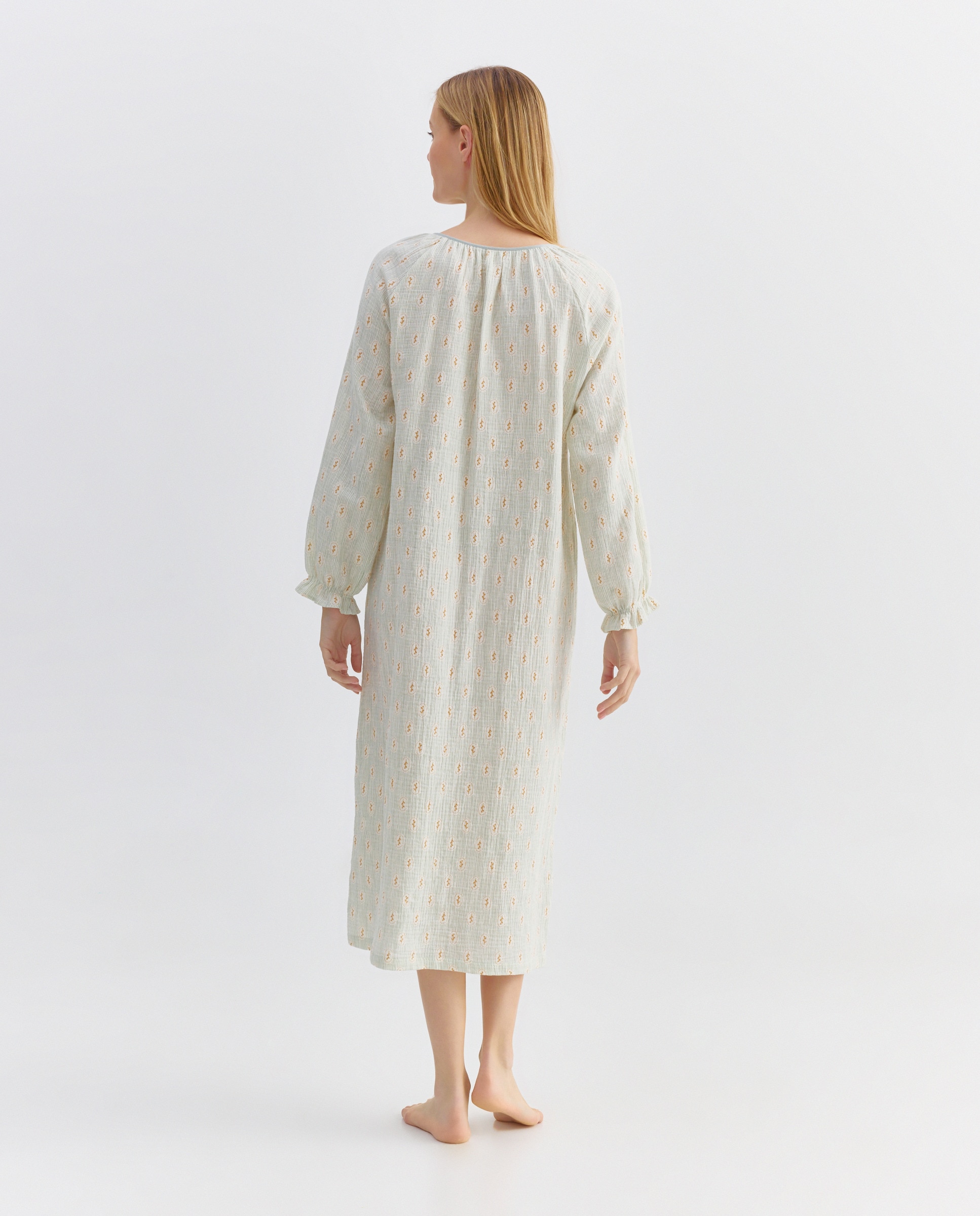 Camisón mujer algodón largo estampado lazo 582 Verde agua-2