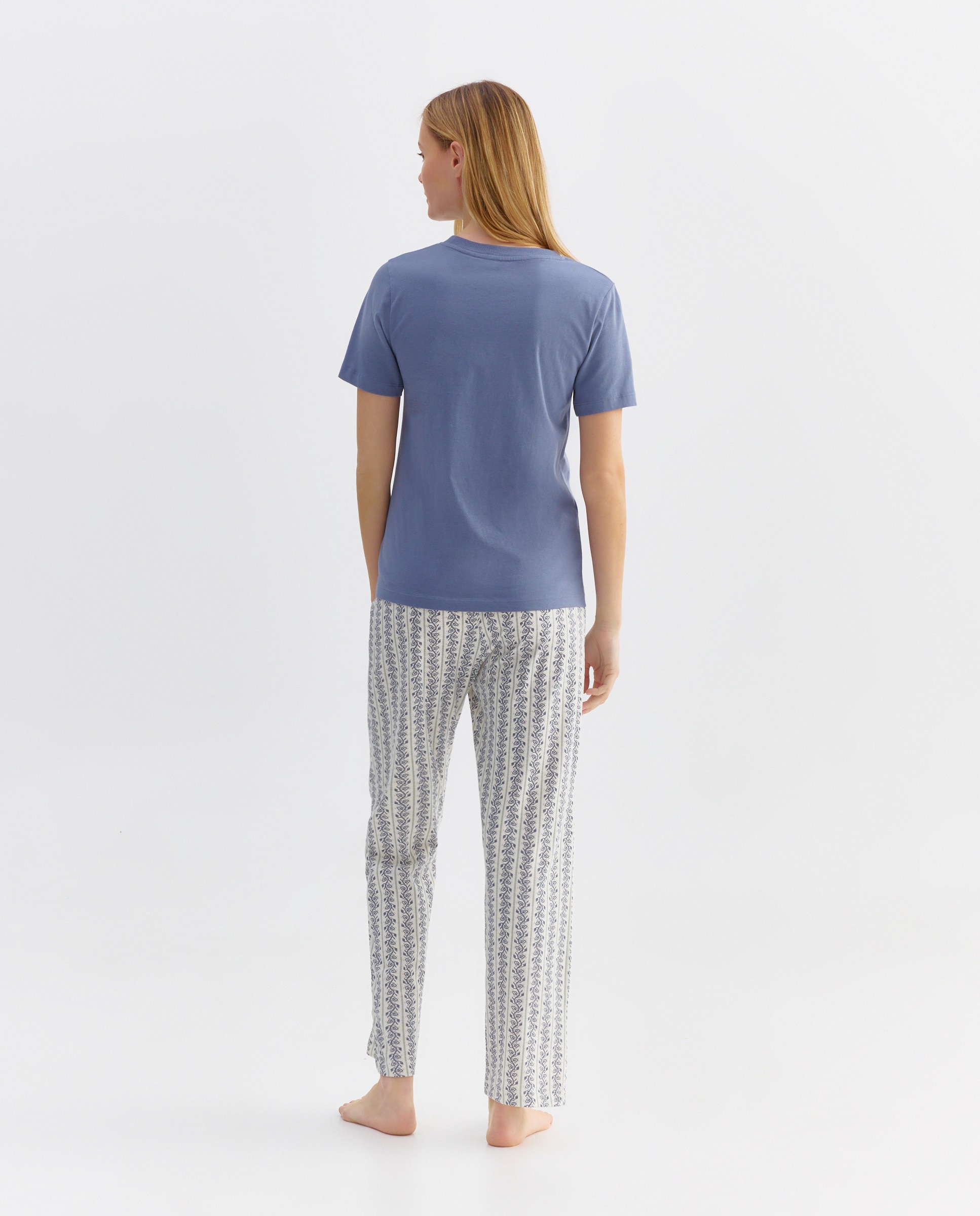 Pijama mujer algodón estampado Azul marino-2