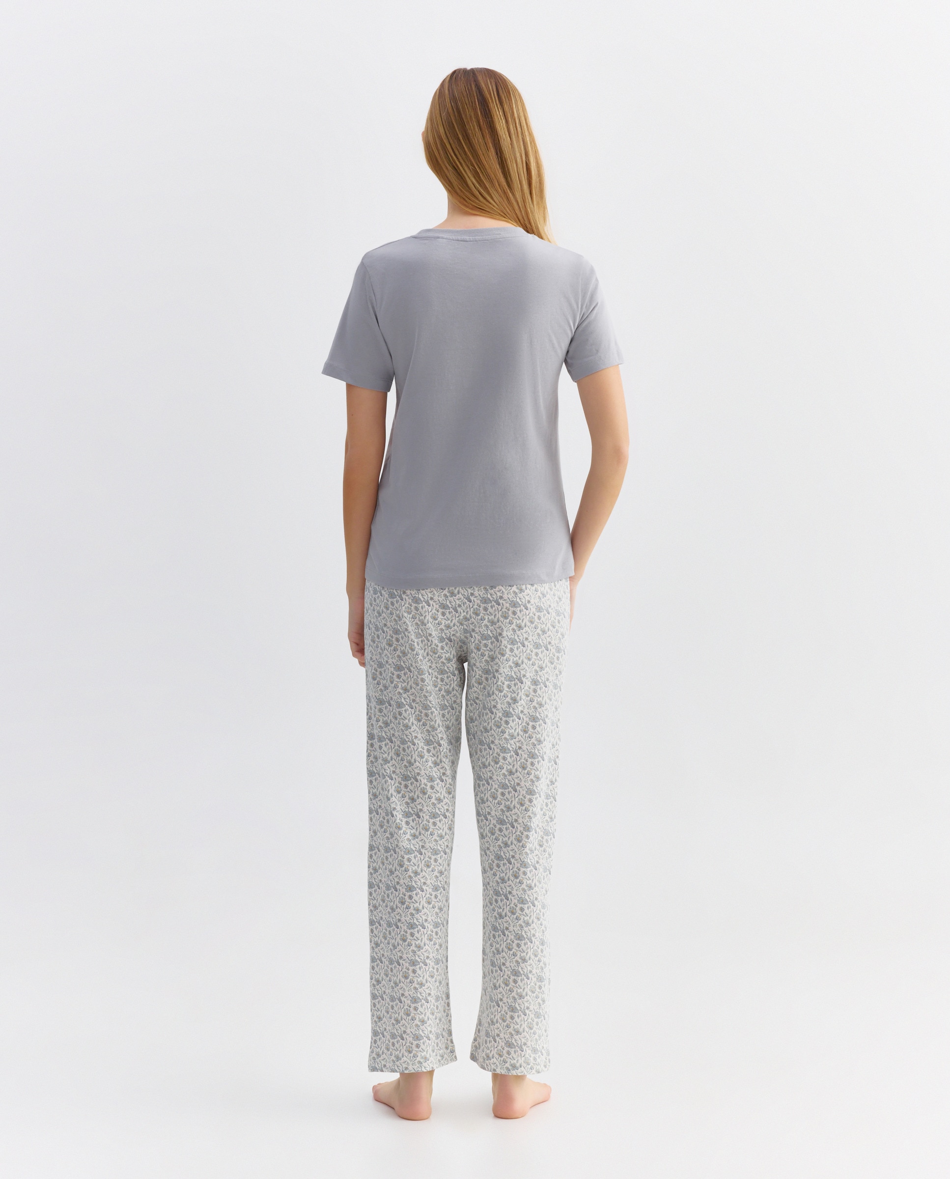 Pijama mujer algodón estampado Gris claro-2