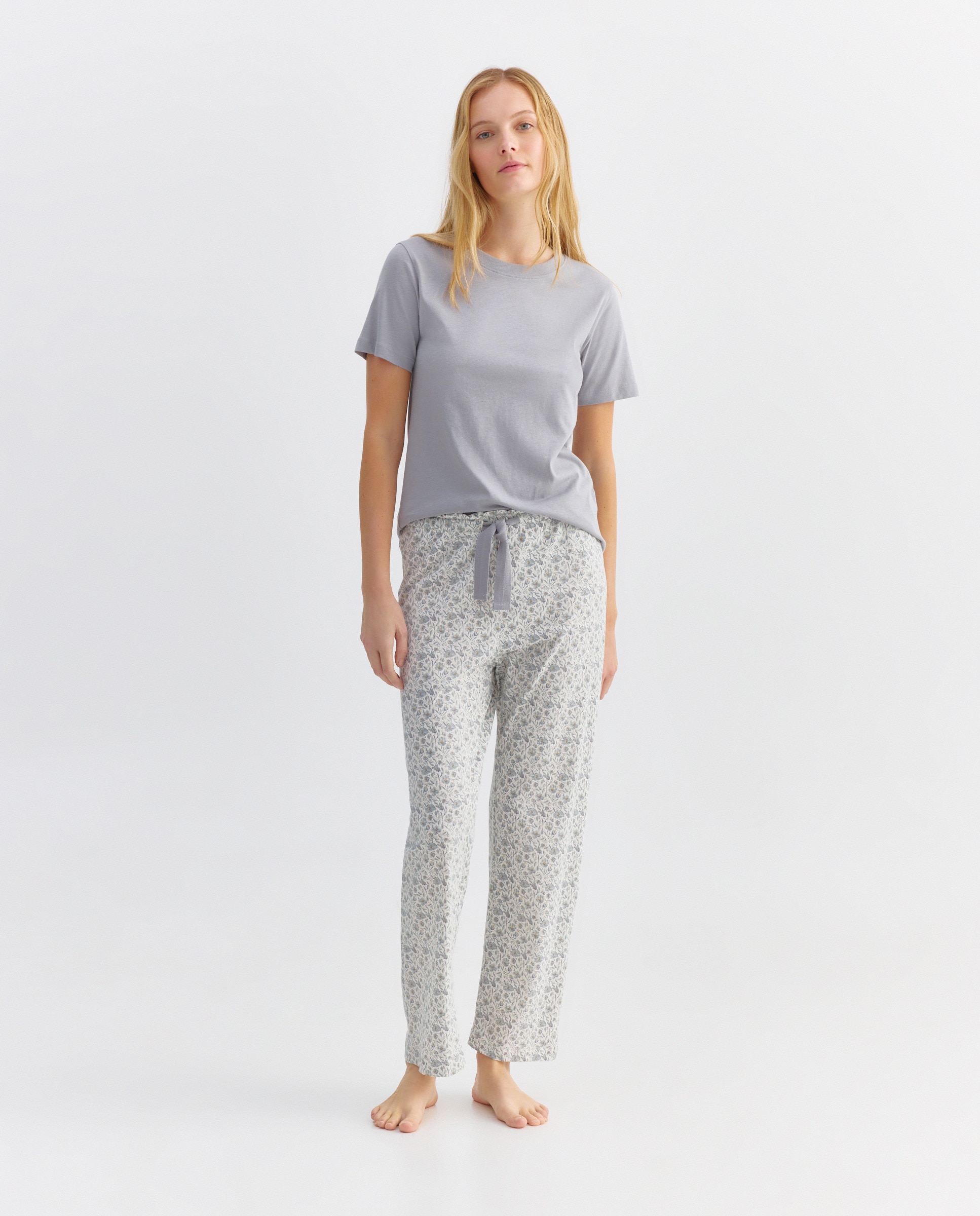 Pijama mujer algodón estampado Gris claro-1