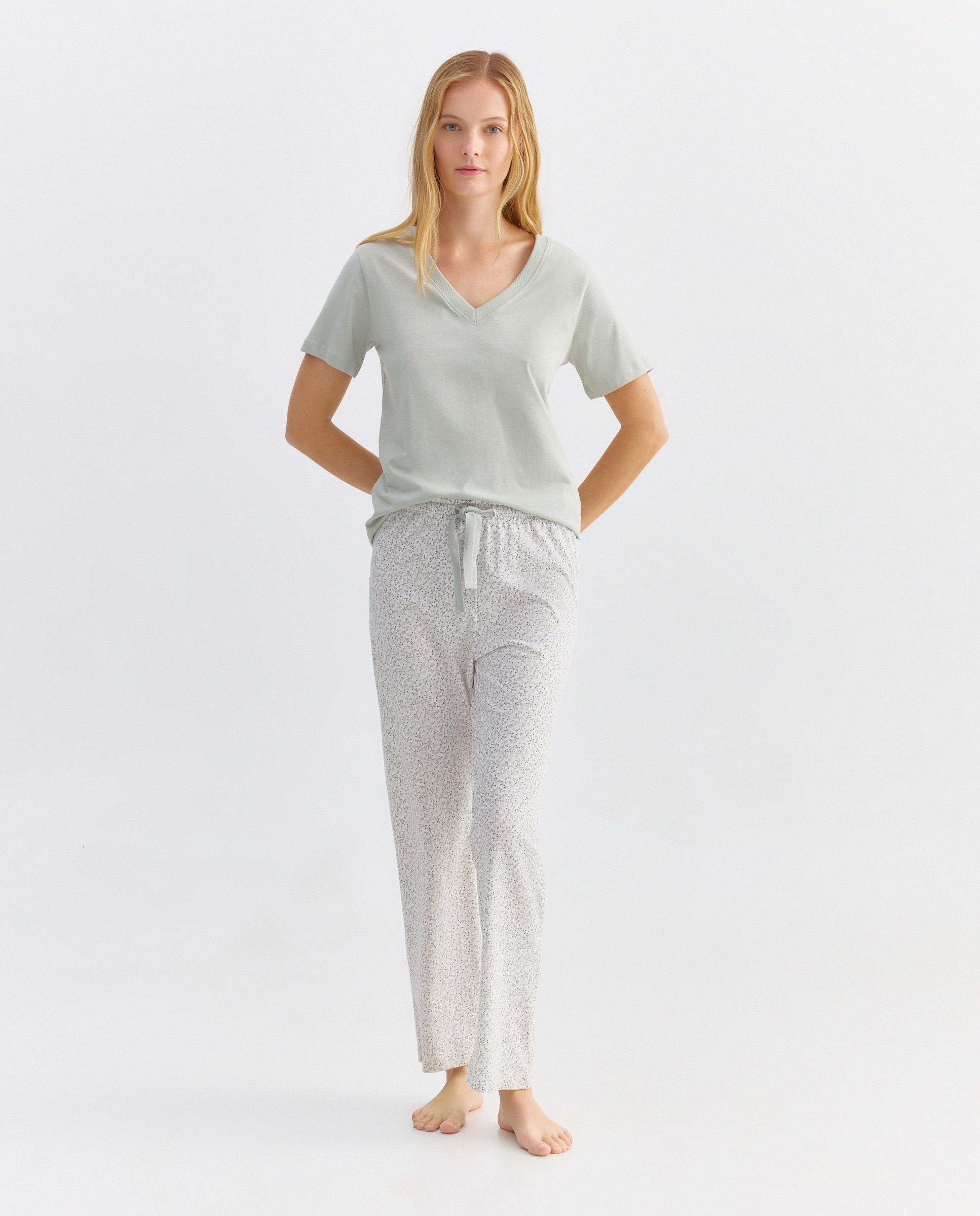 Pijama mujer algodón estampado 582 Verde agua-1