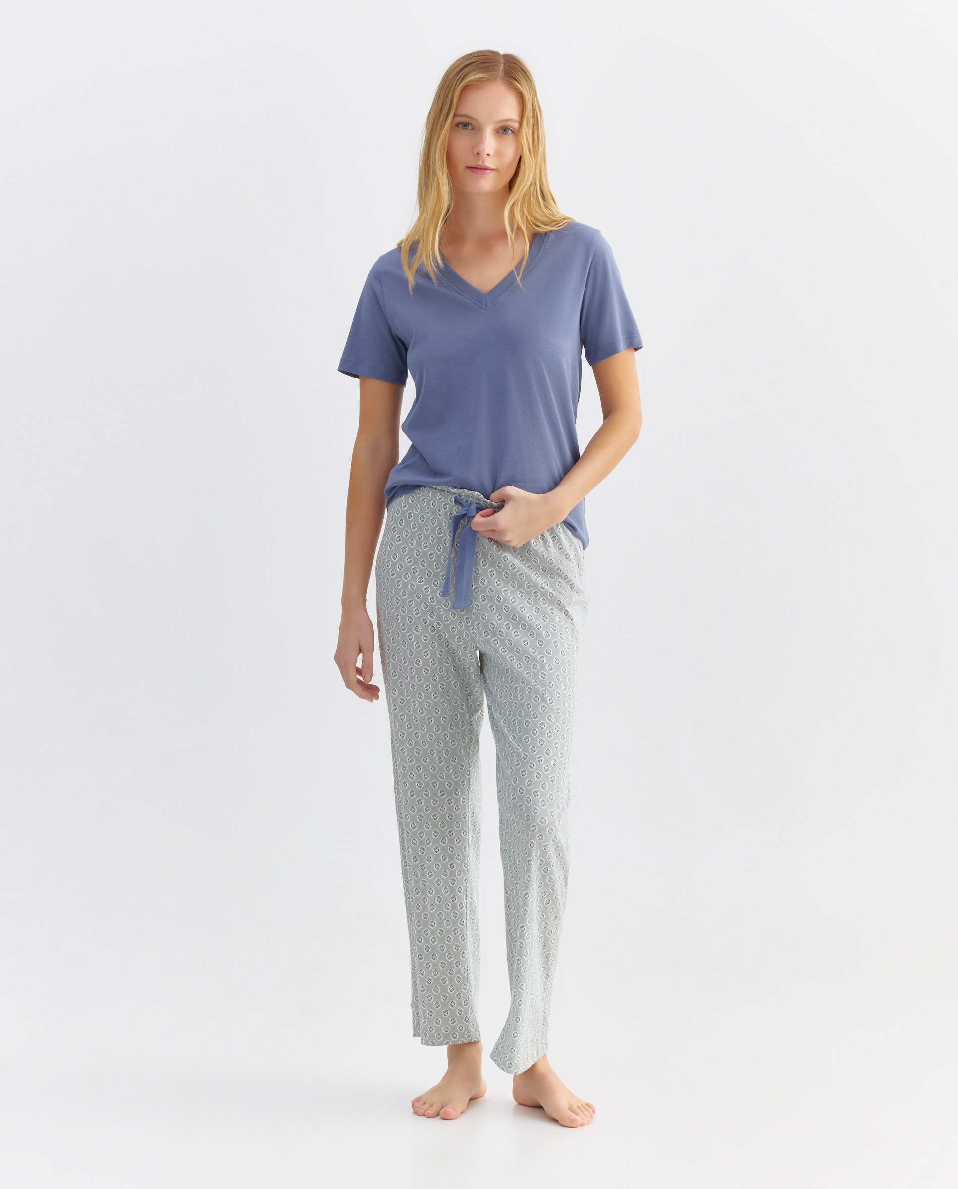 Pijama mujer algodón estampado Azul marino-1