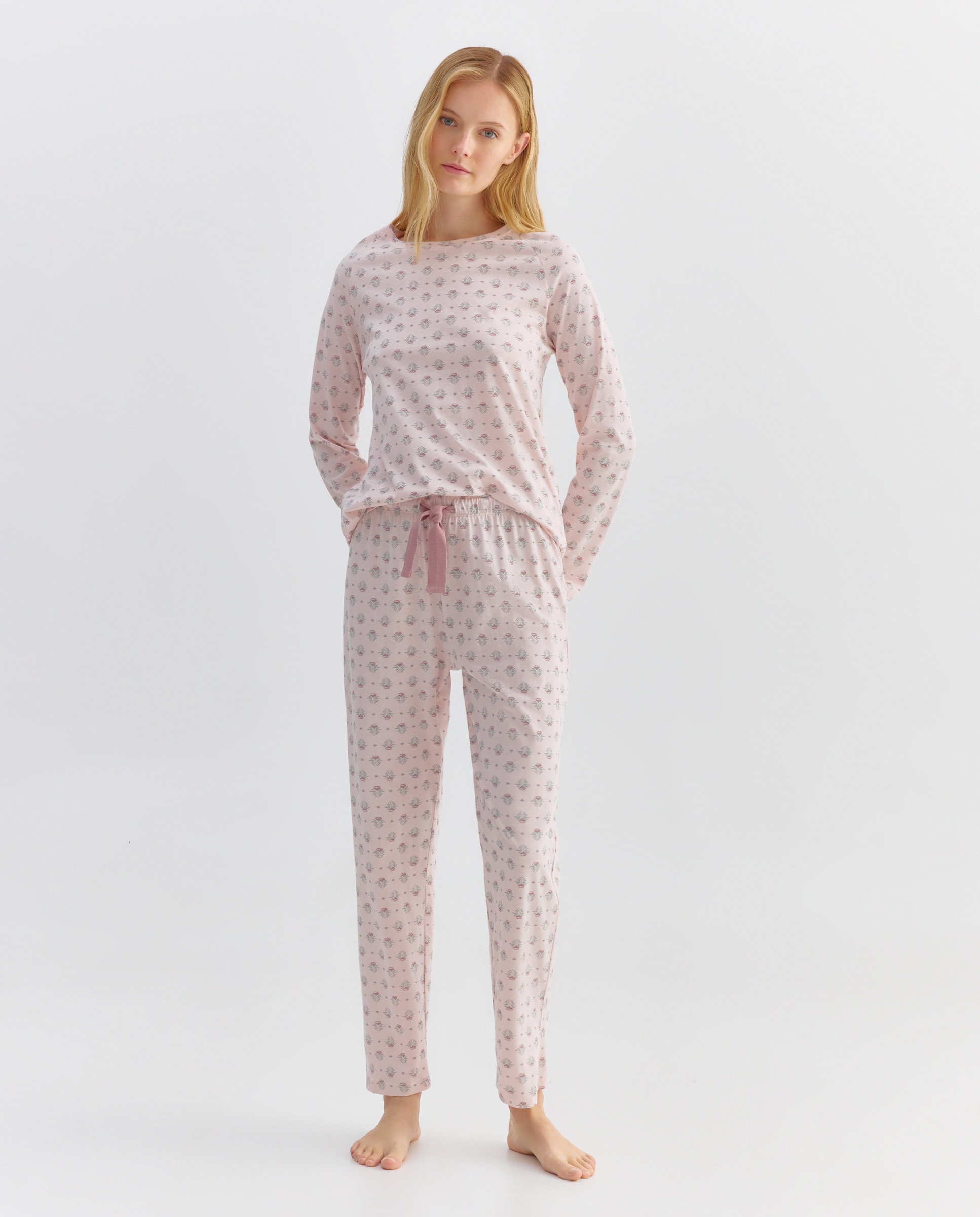 Pijama mujer algodón estampado Rosa claro-1