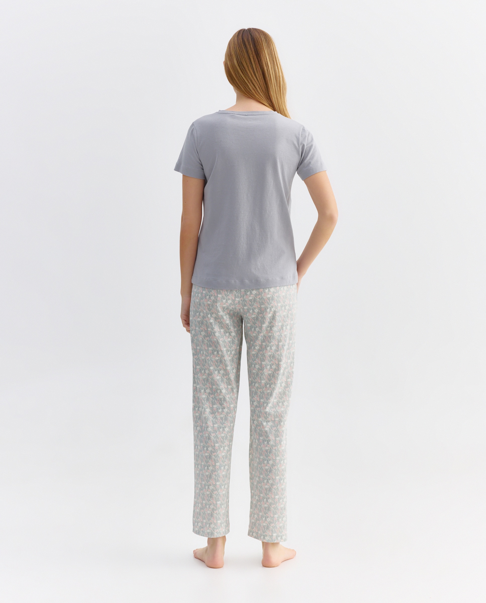 Pijama mujer algodón estampado Gris claro-2