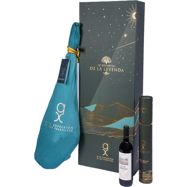 Etui Luxury mit Eichelschinken 100% vom iberischen Schwein g.U. Los Pedroches Stück 8 kg + Schinkenmesser + Flasche Wein Ribera del Duero Malabrigo