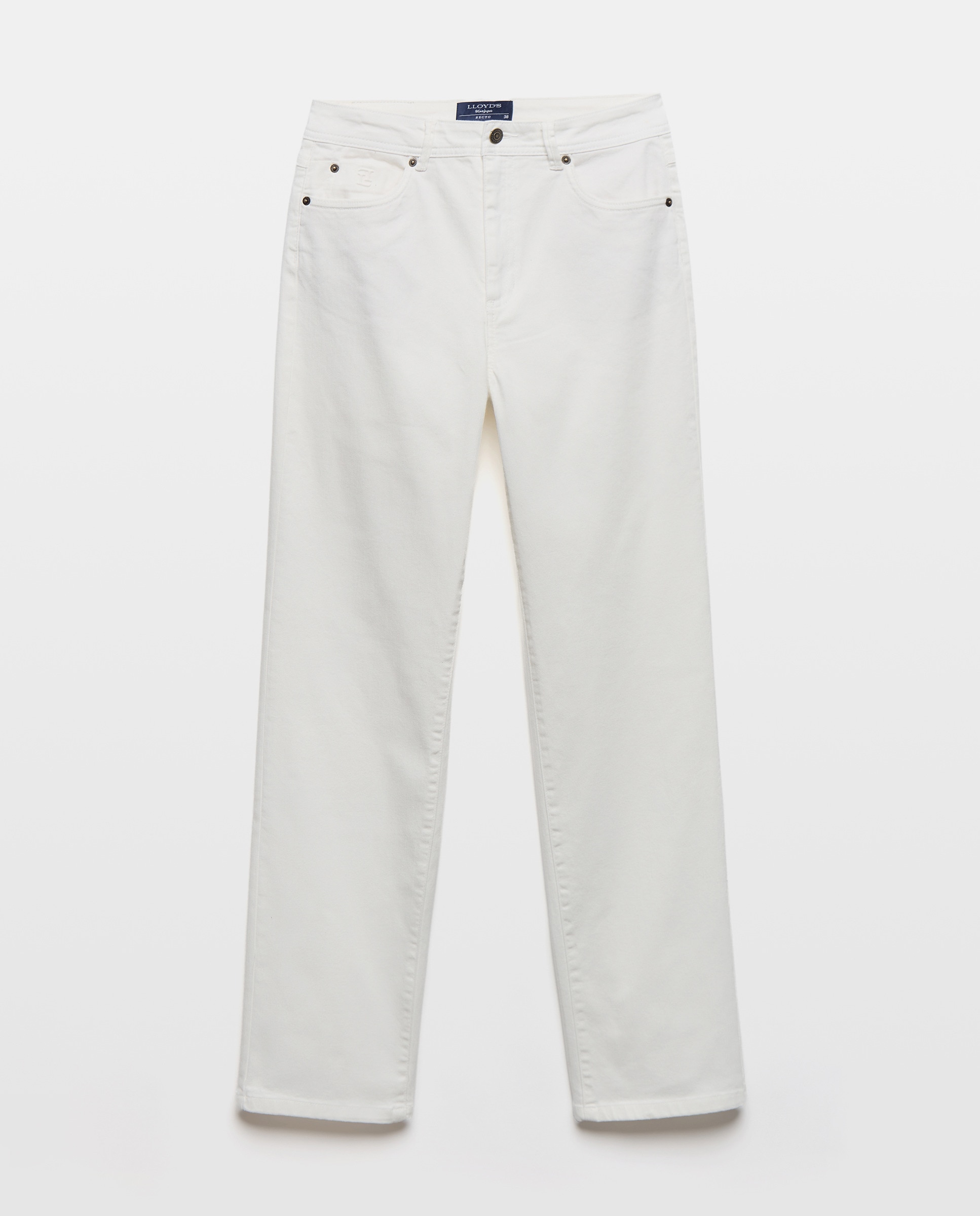 Jeans Straight com Escudo Branco-marfim-4