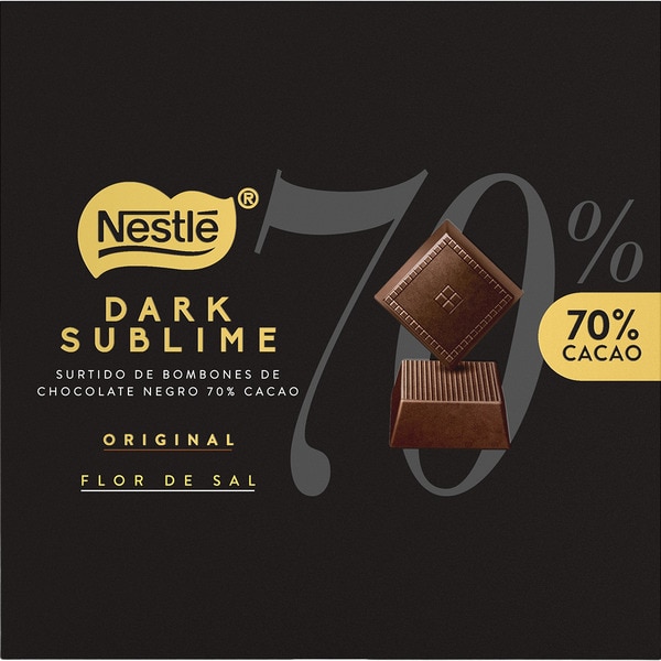 selection of original and fleur de sel dark chocolate bonbons 70% cocoa case 87 g