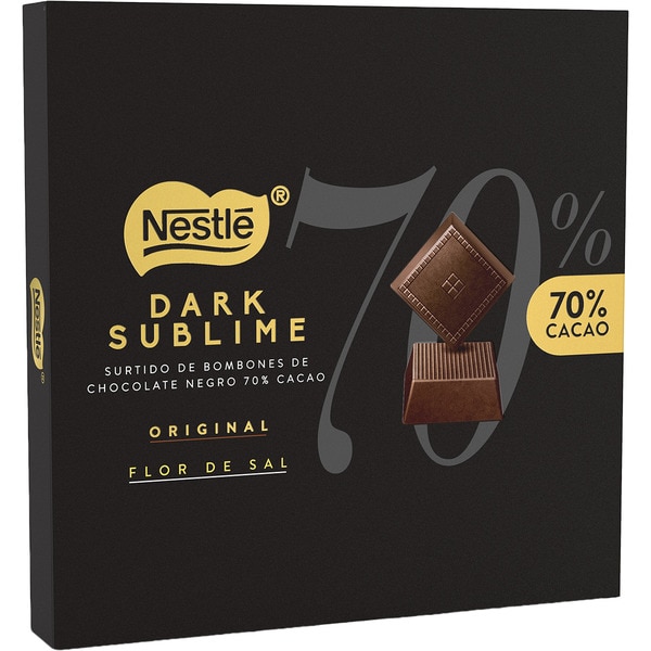 selection of original and fleur de sel dark chocolate bonbons 70% cocoa case 87 g