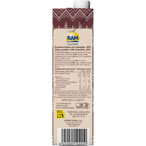 drinking chocolate with a touch of biscuit caramel gluten-free carton 1 l