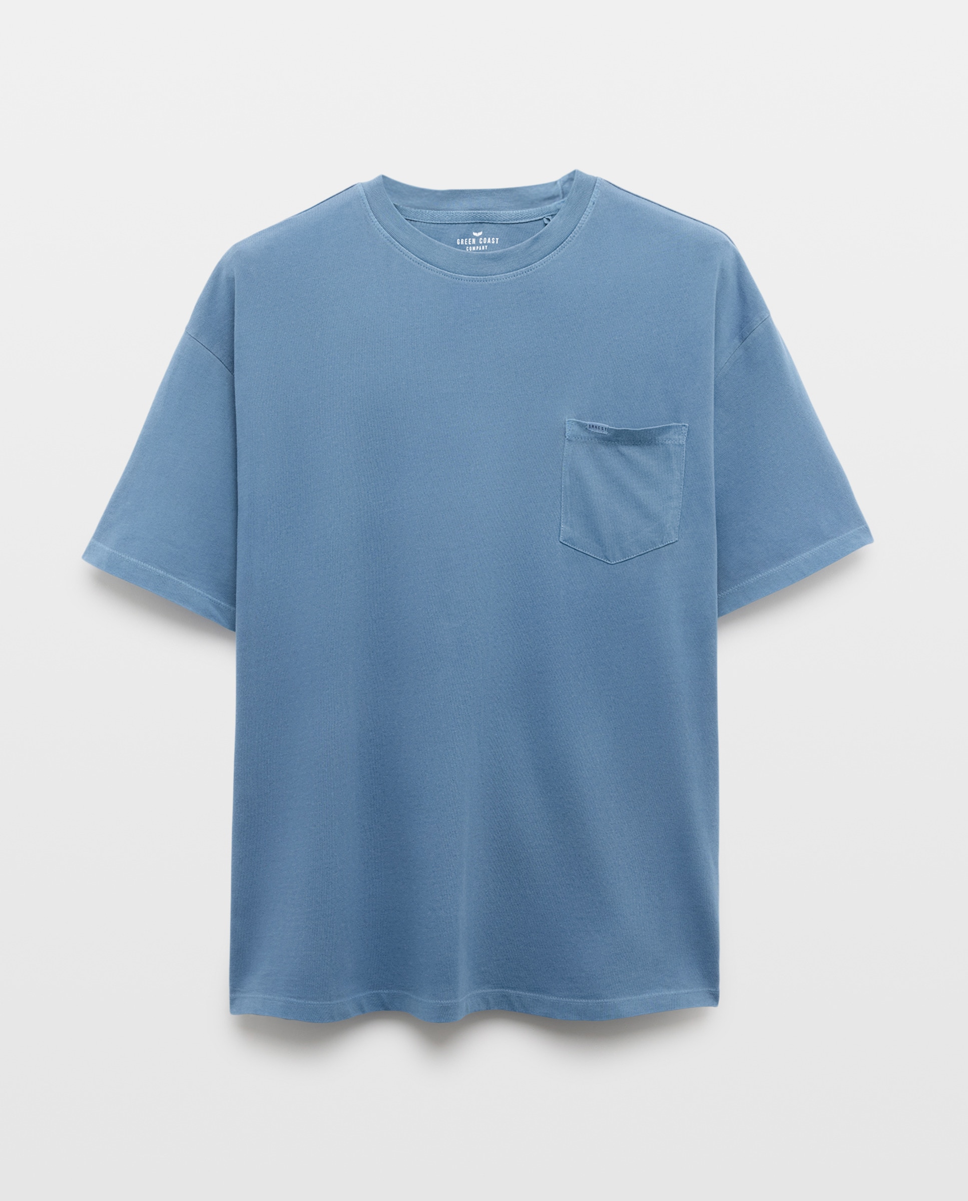T-shirt de Manga Curta Overdye com Bolso Azul-índigo-5
