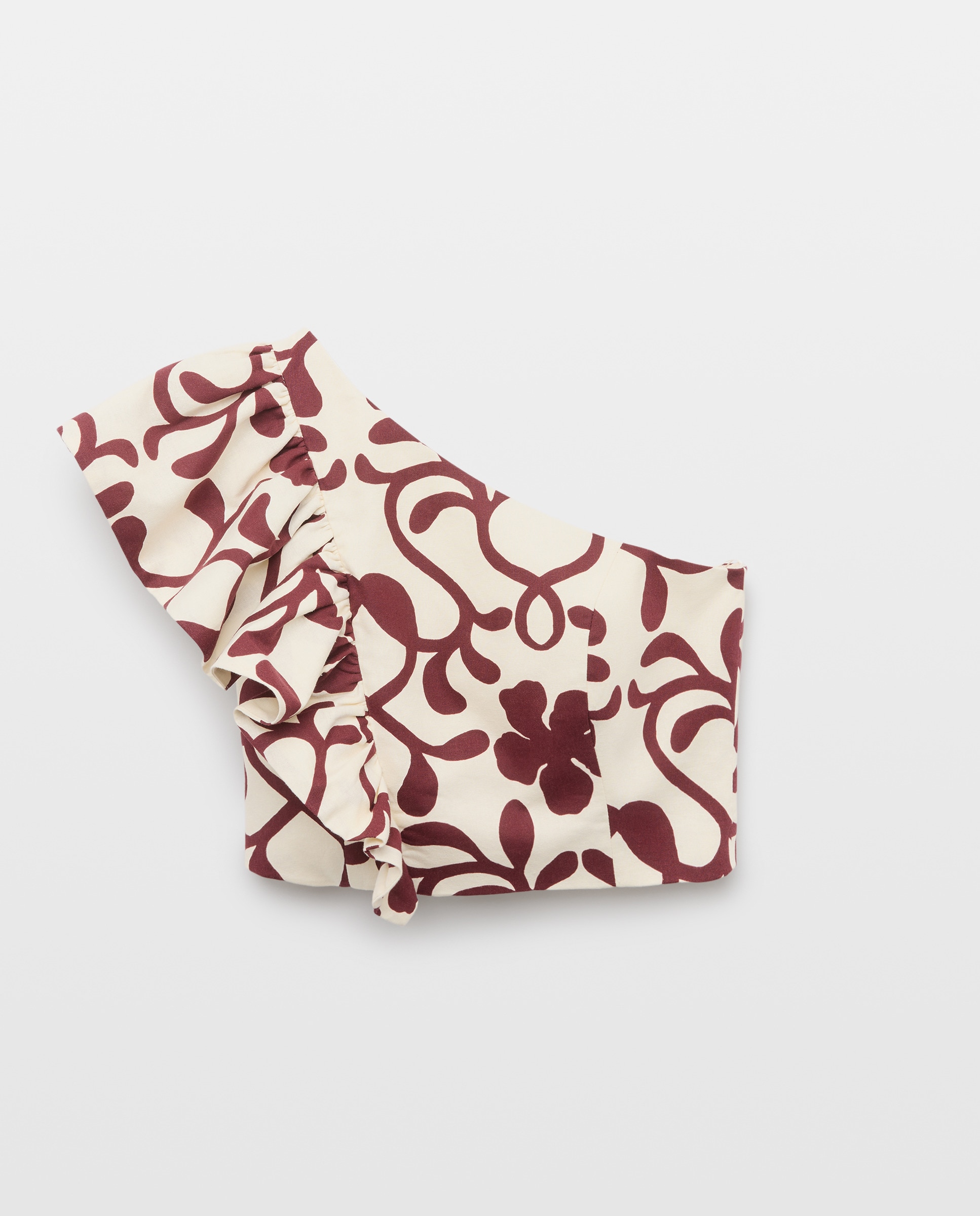 Top Assimétrico em Linho Estampado com Folho Vermelho-5