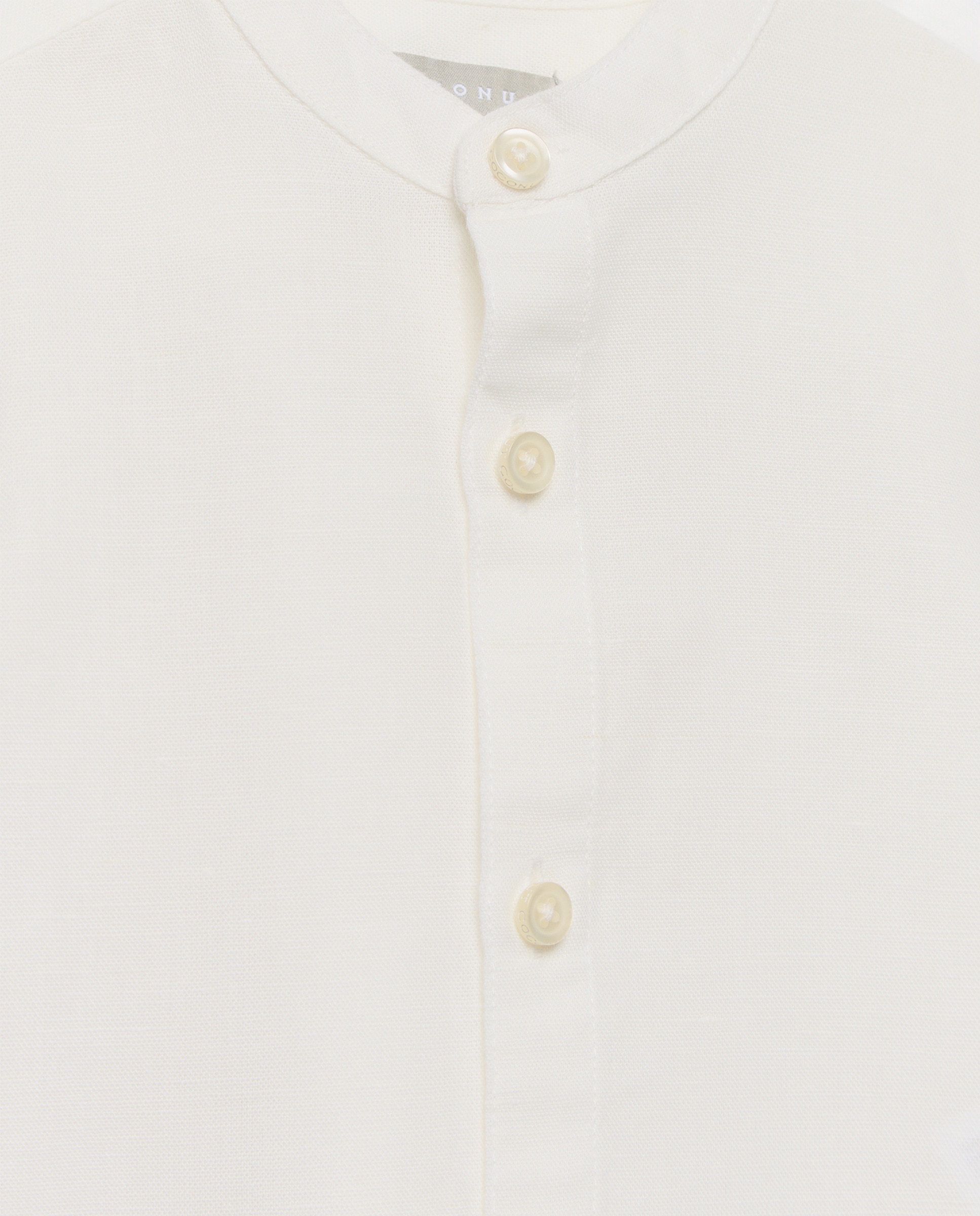 Camisa de Algodão e Linho de Bebé com Manga Comprida e Gola à Padre Branco-marfim-3
