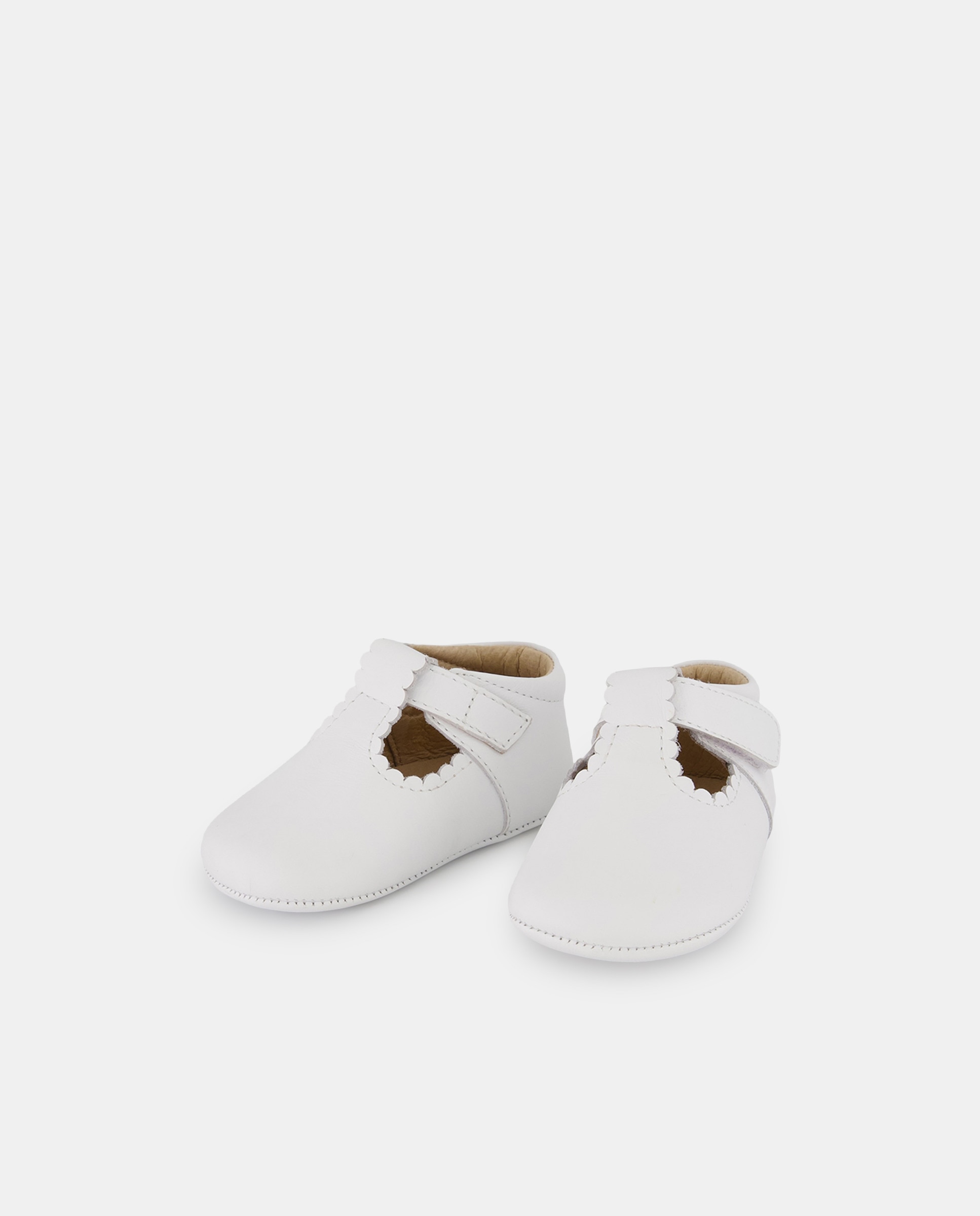 Sapatos de Presilha de Napa de Bebé com Ondas e Fecho Aderente Branco-2