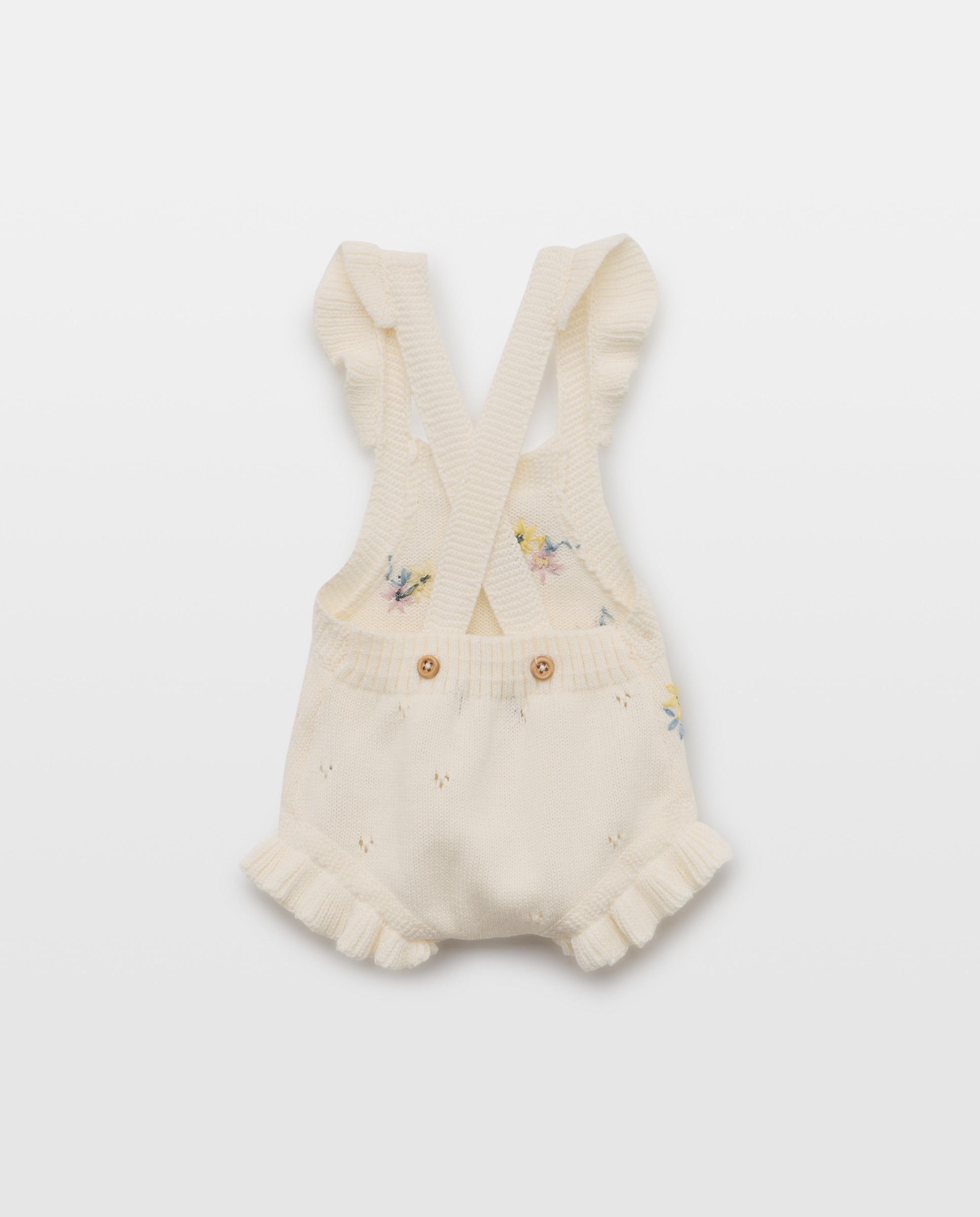 Babygrow de Tricot de Bebé com Alças e Bordado à Mão Branco-2