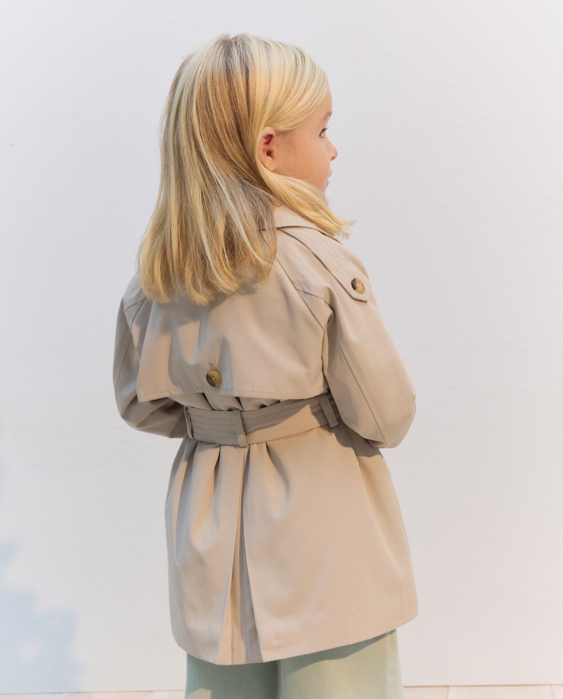 Impermeável com Cinto Interior e Quadrados Vichy Bege-4