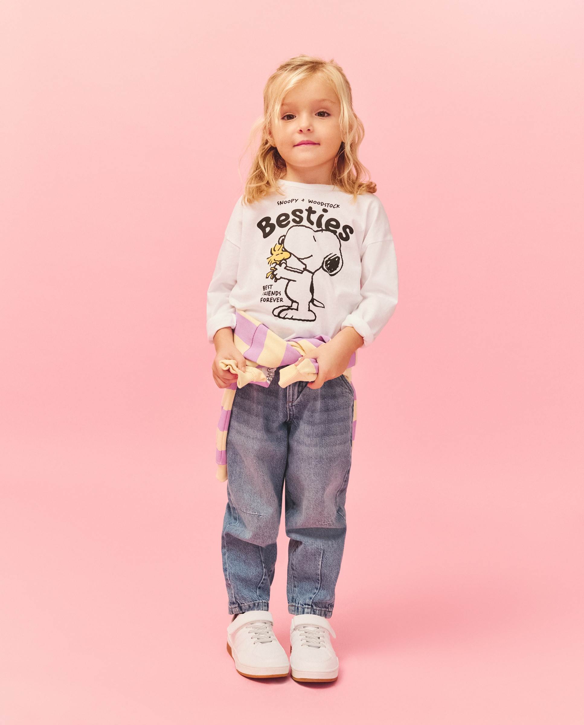 Camisola de Manga Comprida com Estampado Posicional Snoopy e Woodstock "Besties" Branco-marfim-2