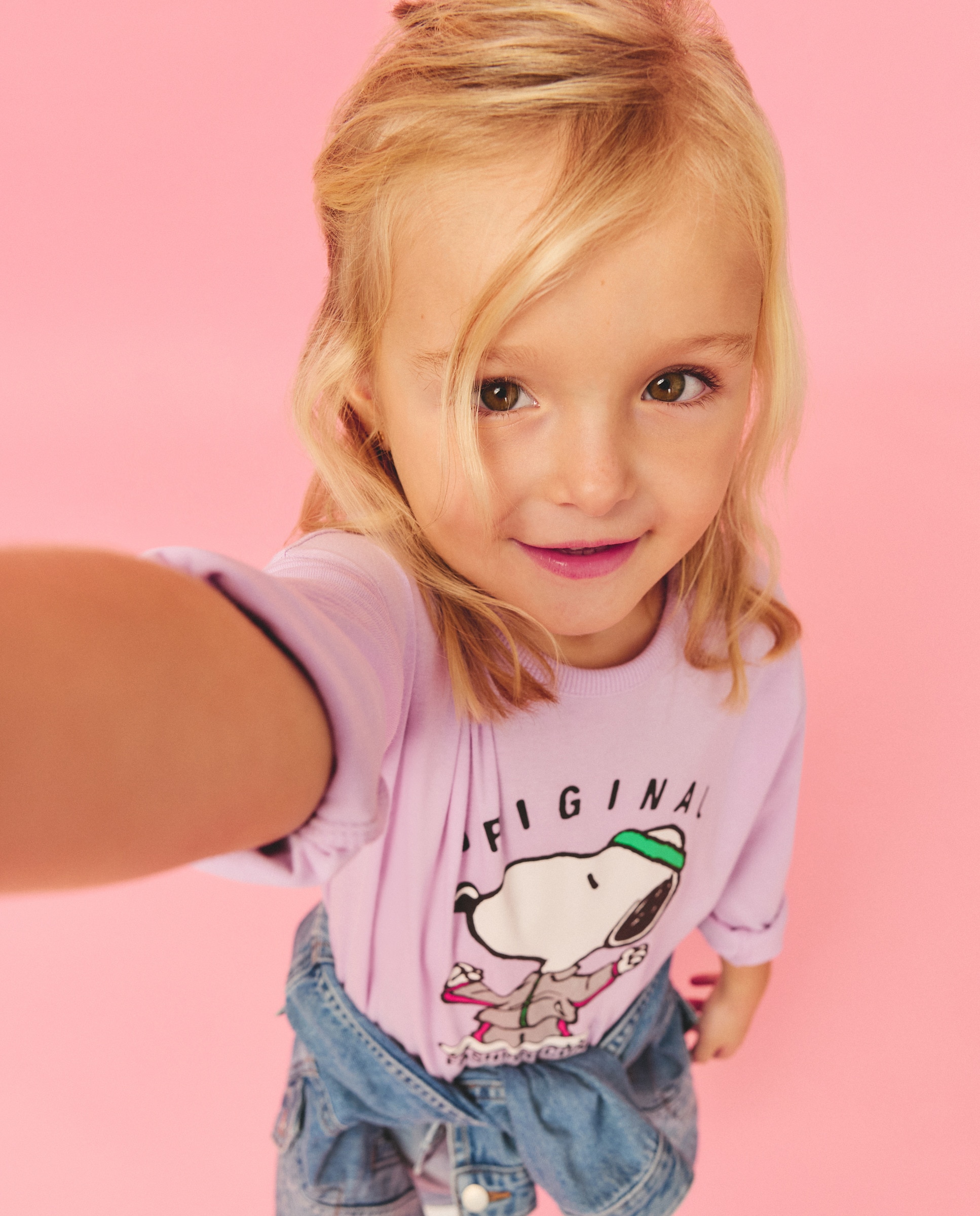 Camisola de Manga Comprida de Estampado Posicional Snoopy em Fato de Treino com Foil Kids El Corte Inglés 282 Malva-2