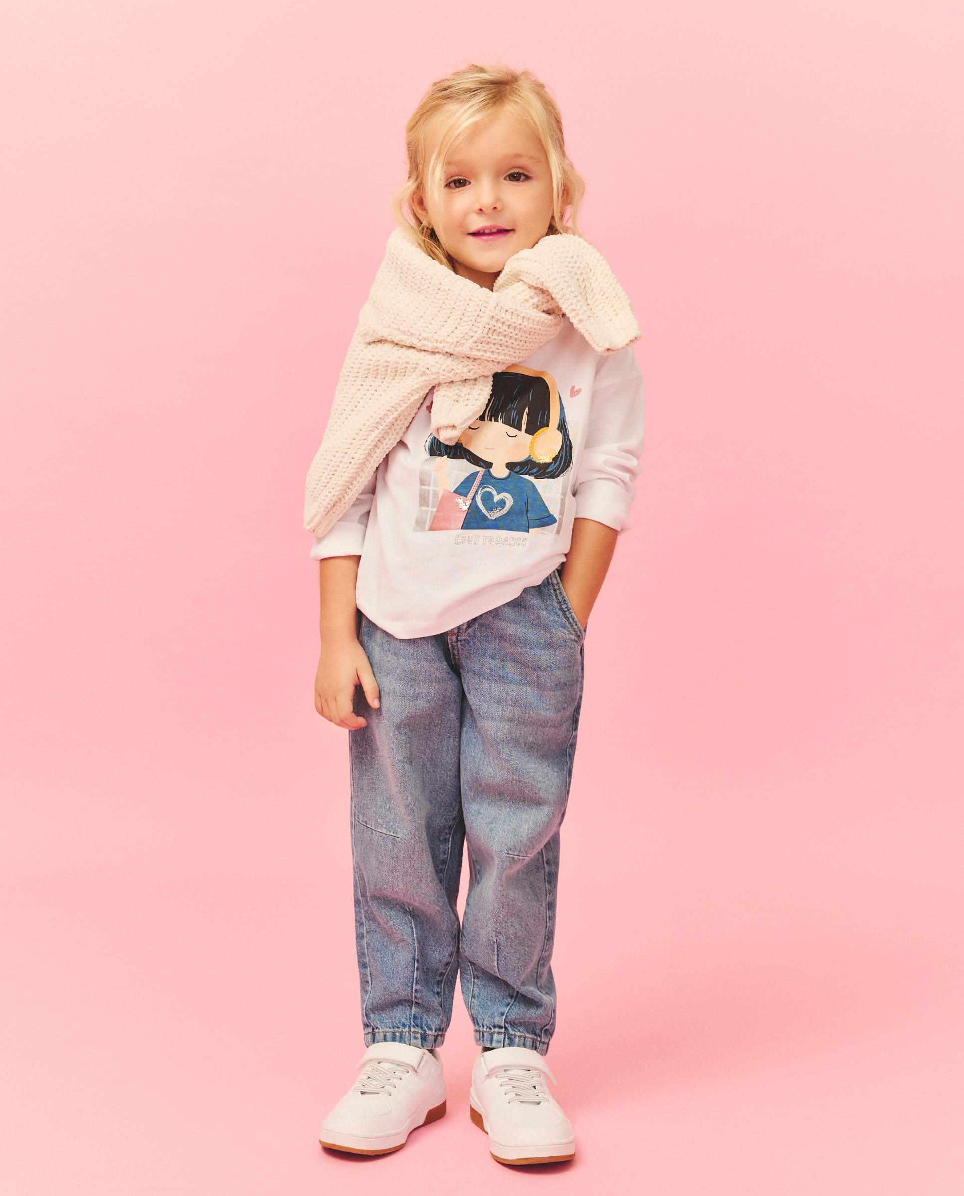 Camisola de Manga Comprida com Estampado Posicional Plano de Boneca "Mini Aitana" com Fio Metalizado e Lantejoulas Kids El Corte Inglés Branco-marfim-2