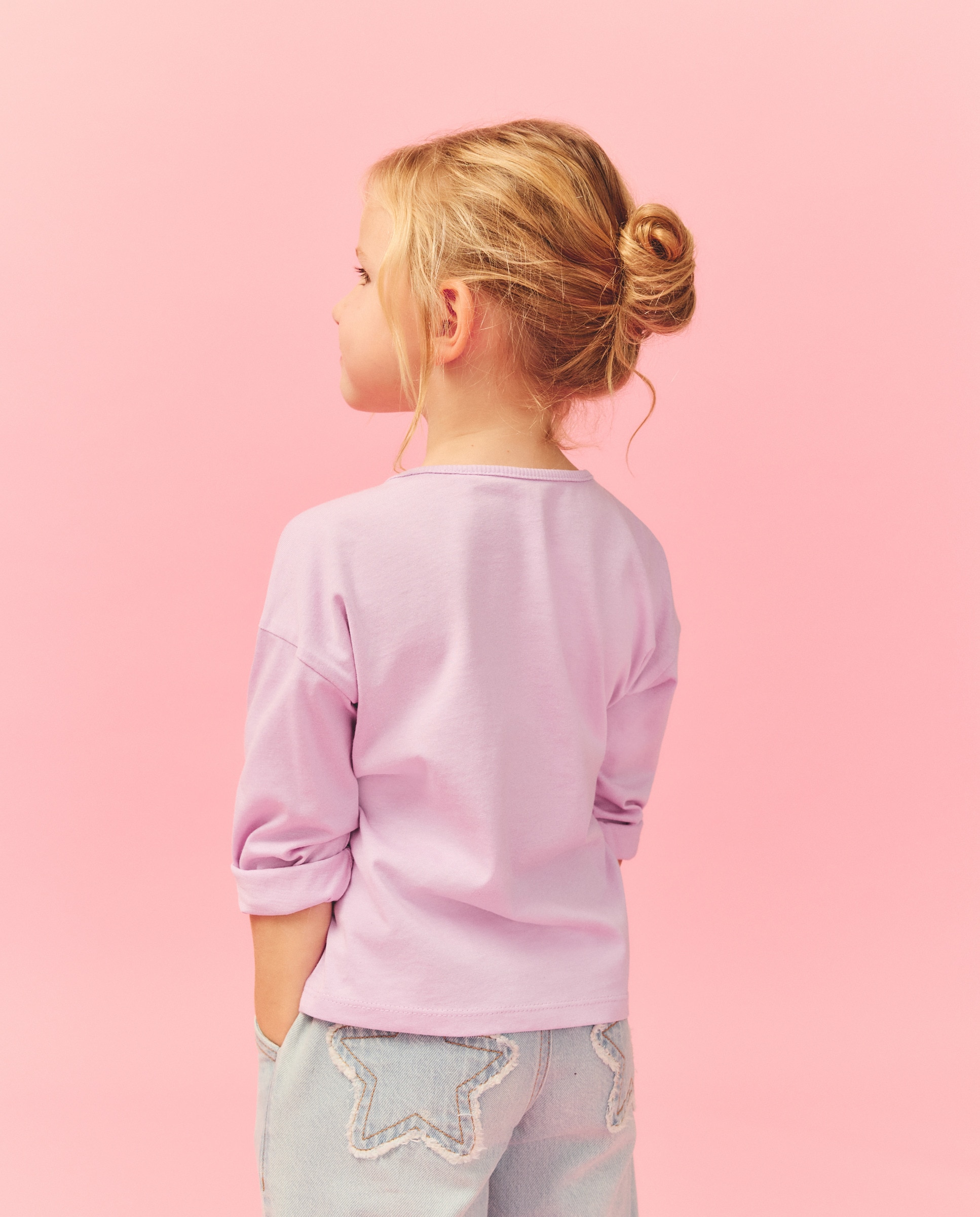 Camisola de Manga Comprida com Estampado Posicional Plano de Boneca "Pop Star" com Fio Metalizado e Lantejoulas Kids El Corte Inglés 282 Malva-3