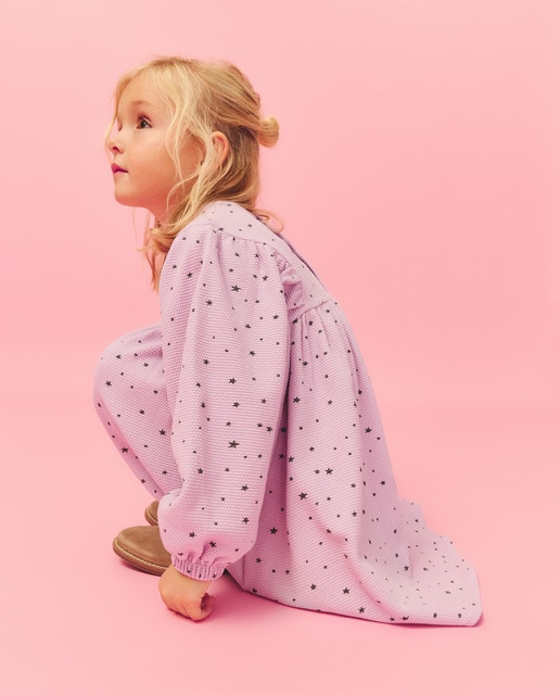 Imagem 0 de Vestido Gofrado com Manga Comprida e Estampado com Elásticos no Peito