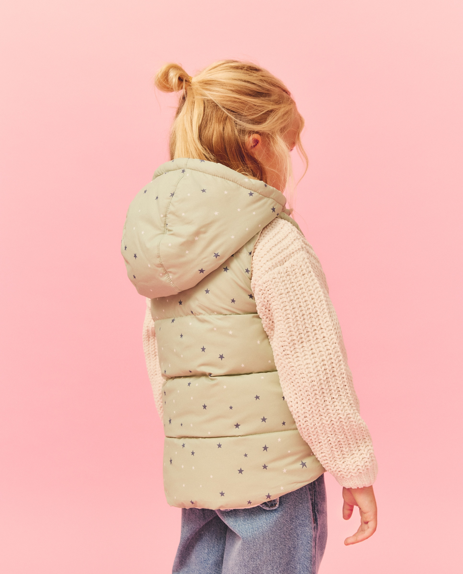 Colete de Nylon com Capuz e Estampado de Estrelas Verde-4