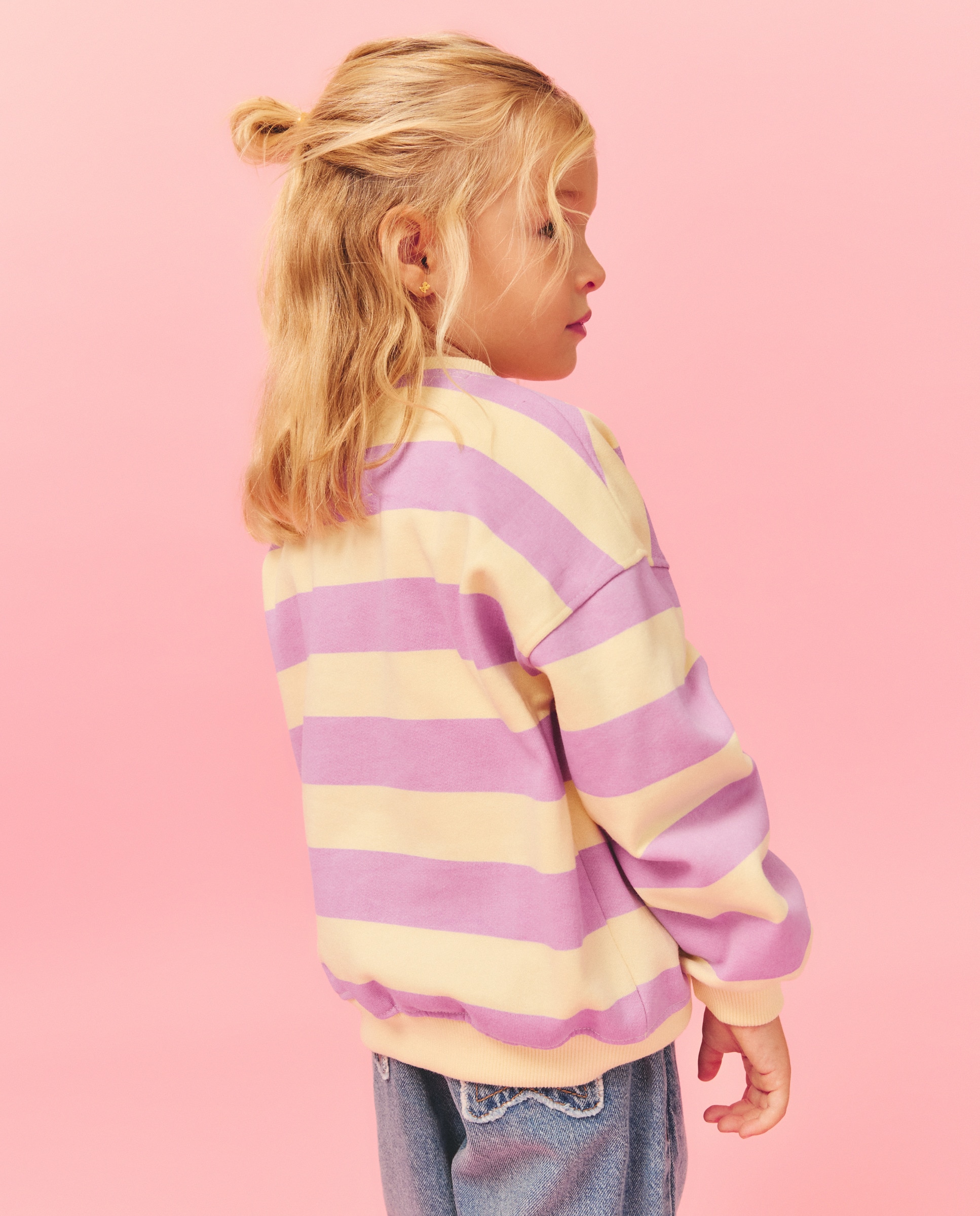Sweatshirt às Riscas com Decote Redondo e Estampado Posicional do Snoopy Kids El Corte Inglés Rosa-3
