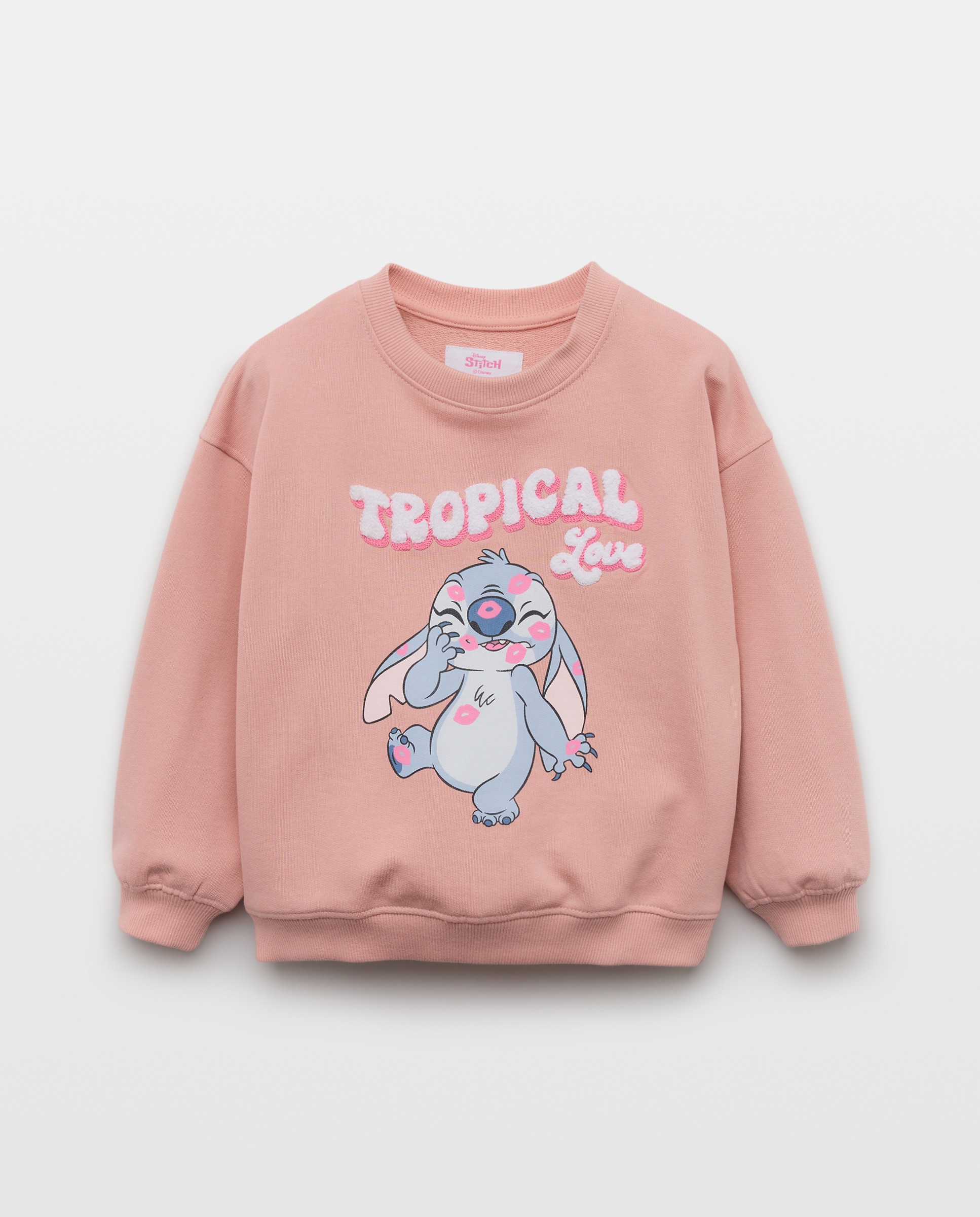 Sweatshirt de Decote Redondo com Estampado Posicional Stitch Beijos Primeiro Plano Kids El Corte Inglés 200 Rosa-4