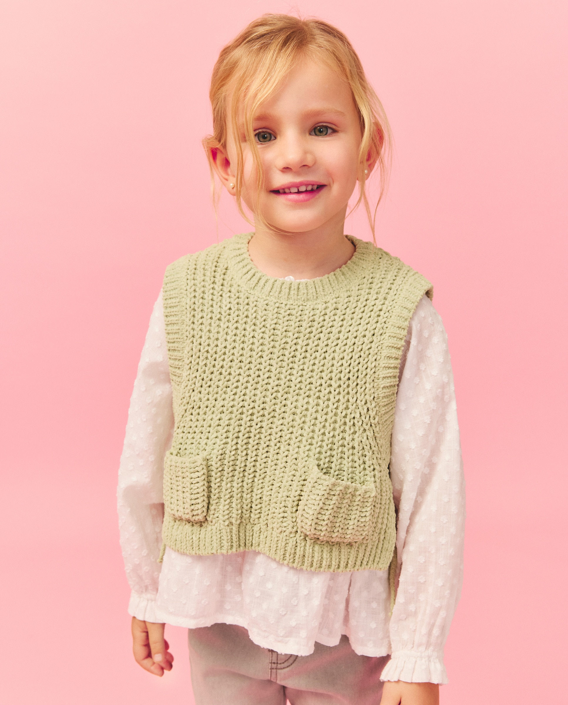 Colete de Chenille com Bolsos Verde-1