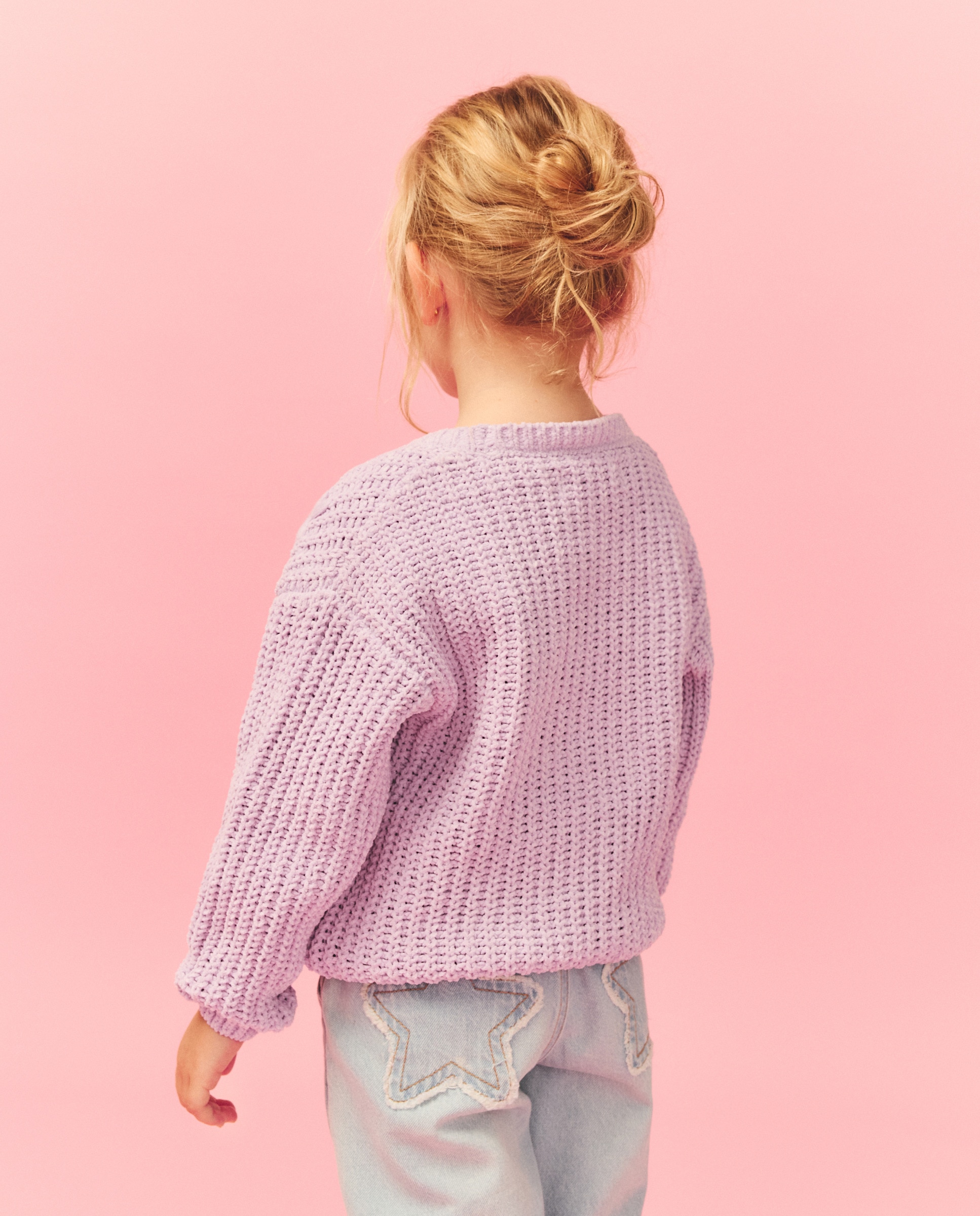 Camisola de Malha Chenille com Bordados de Estrelas a Condizer Kids El Corte Inglés 282 Malva-3