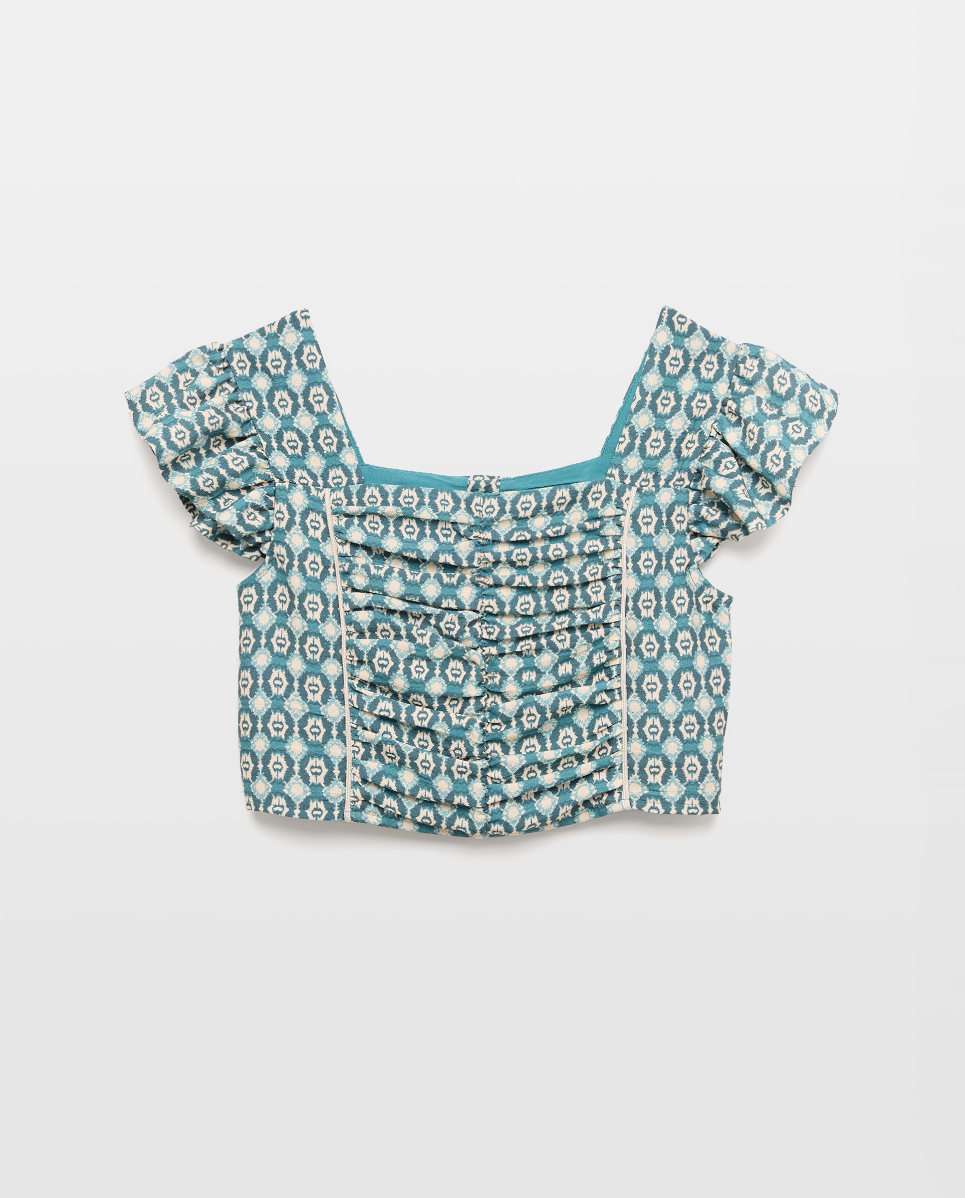 Blusa de Manga Curta com Franzidos e All Over Print de Azulejo Coconut El Corte Inglés Azul-4