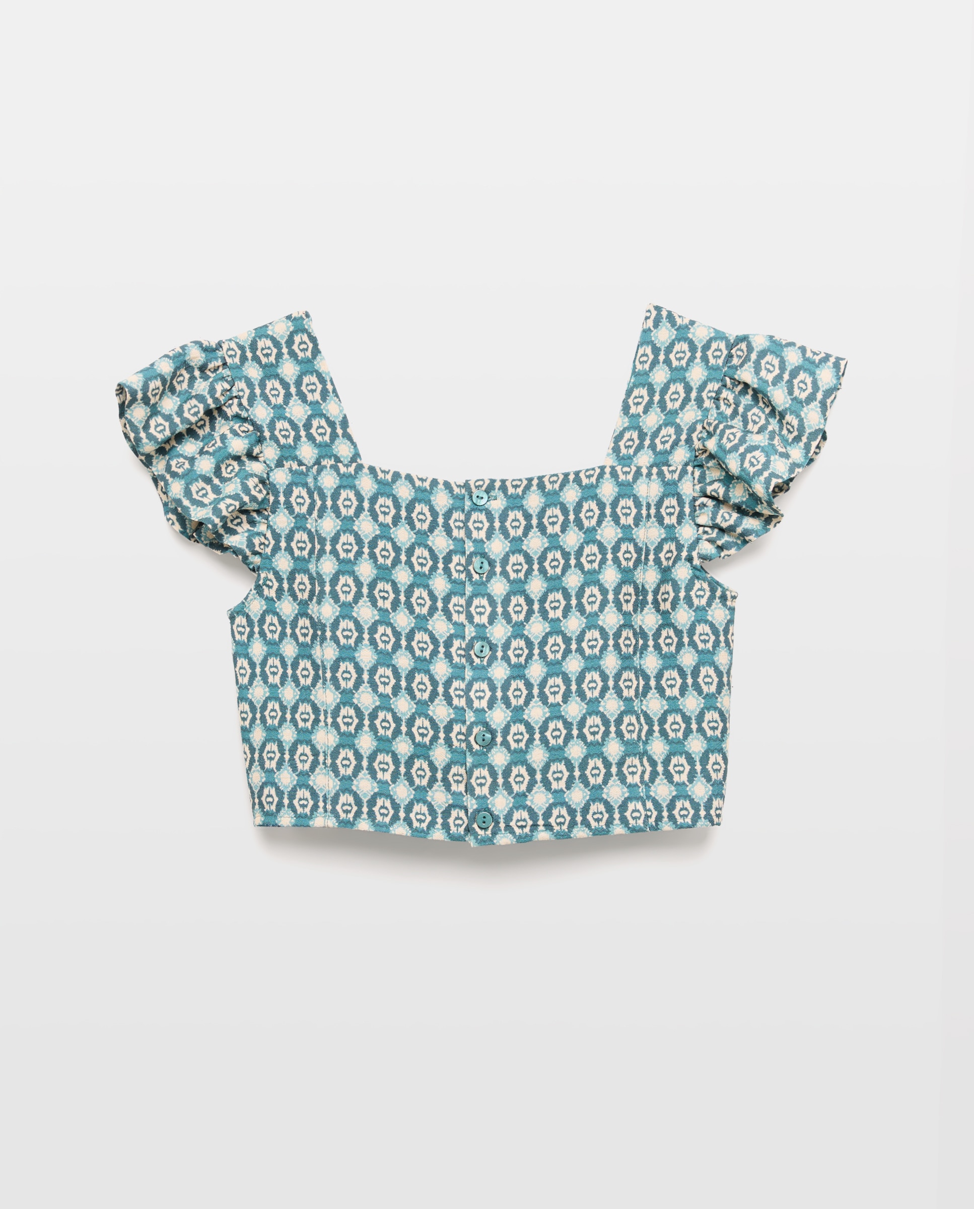 Blusa de Manga Curta com Franzidos e All Over Print de Azulejo Coconut El Corte Inglés Azul-5