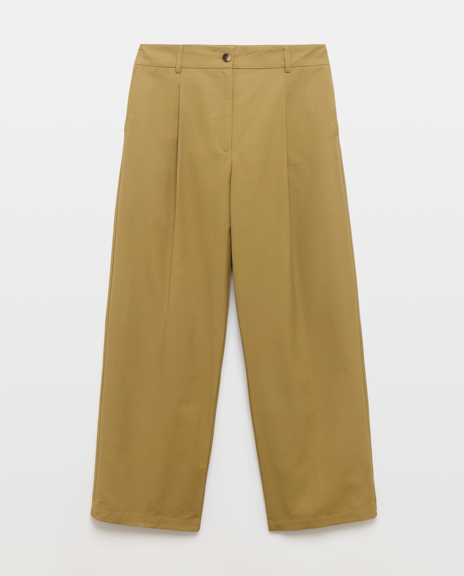 Calças Chino Largas com Prega Invertida 370 Ocre-4