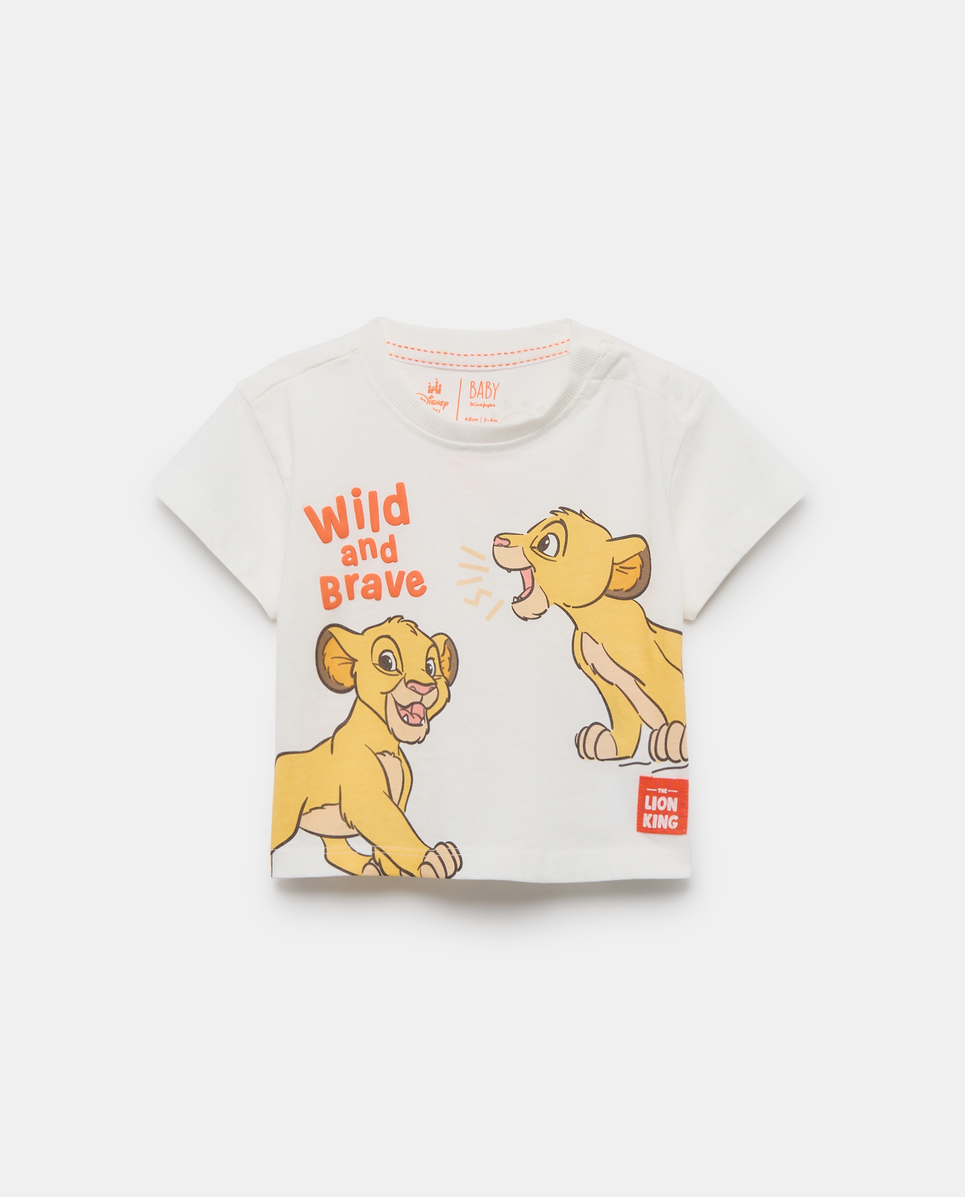 T-shirt de Manga Curta de Bebé com Estampado O Rei Leão Branco-marfim-1