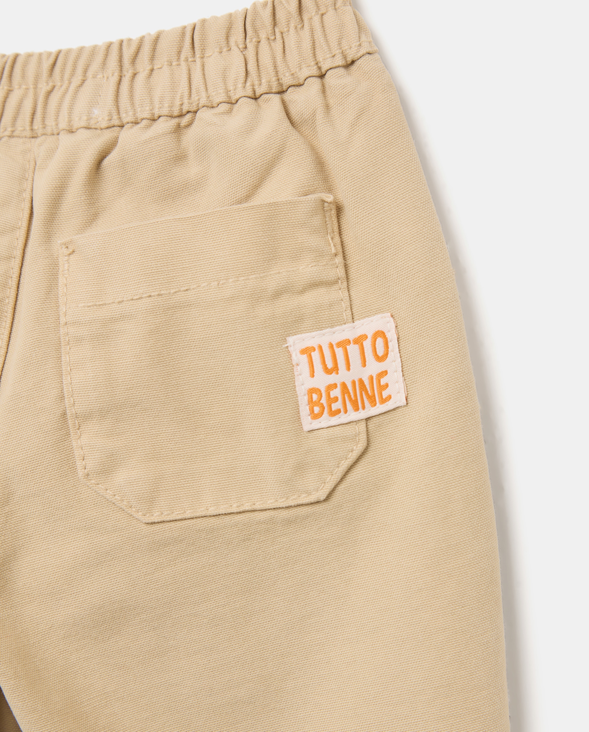 Calças de Lona Lisas de Bebé Bege-3