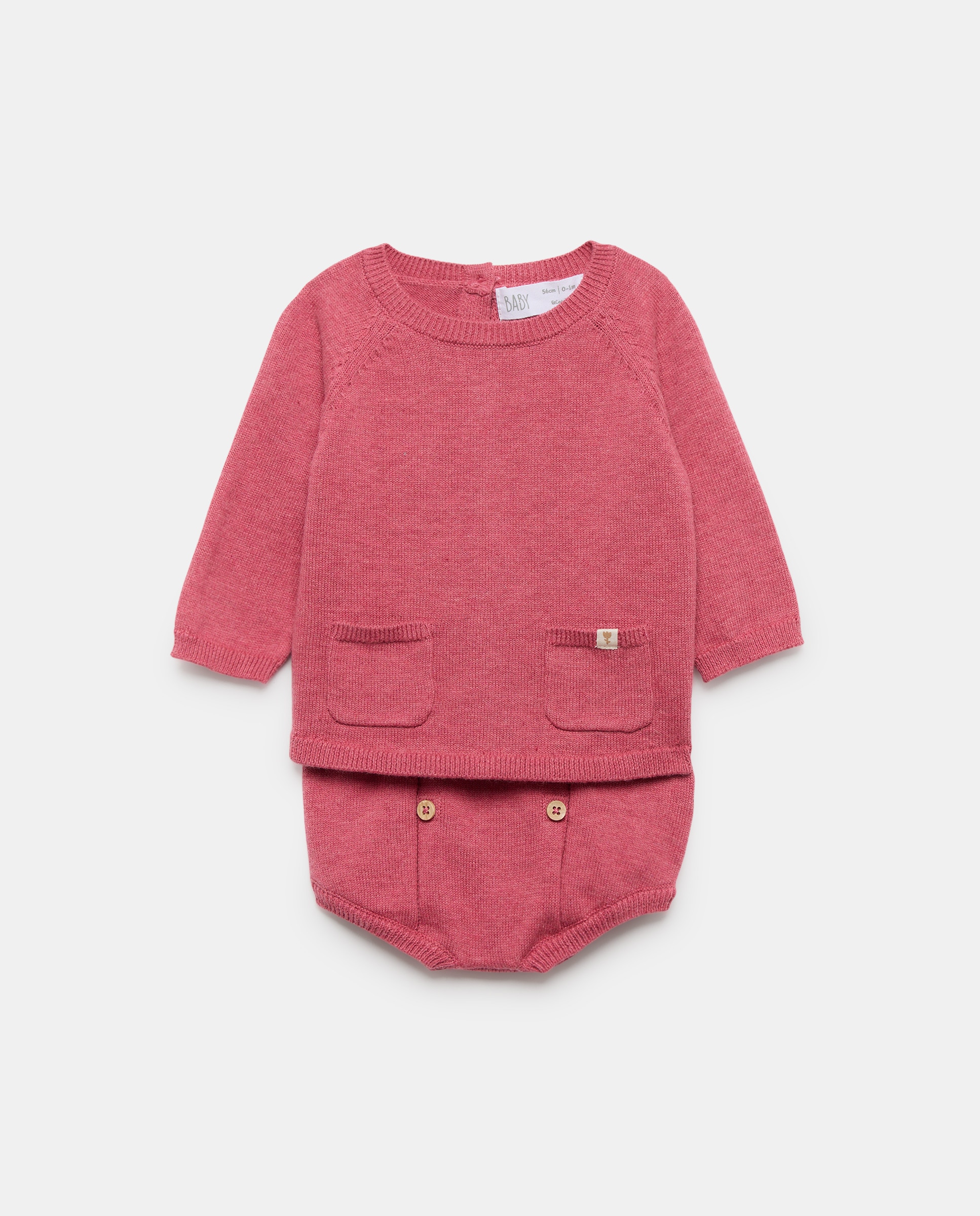 Conjunto de 2 Peças de Tricot de Bebé com Manga Comprida e Calções Baby El Corte Inglés 230 Rosa Escuro-1