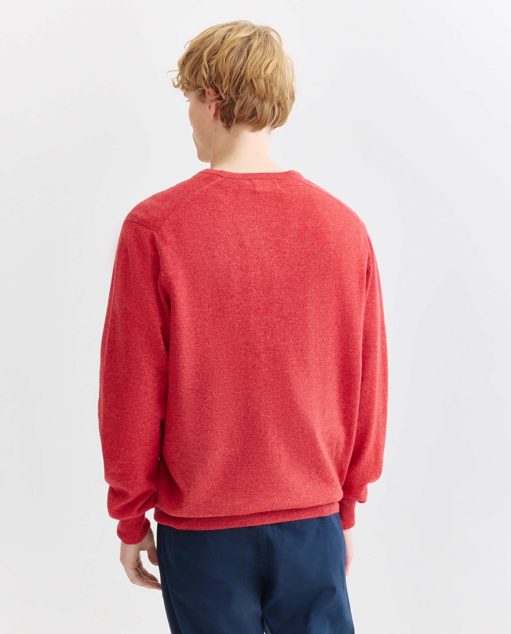 Jersey de lana 100% de hombre con cuello pico - Alan Paine - Rojo Rojo-3