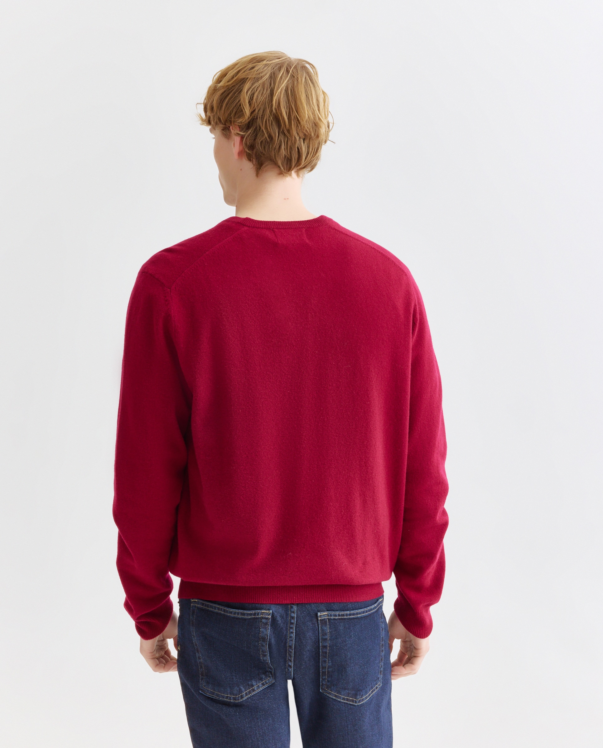 Jersey de lana 100% de hombre con cuello pico - Alan Paine - Burdeos Burdeos-3