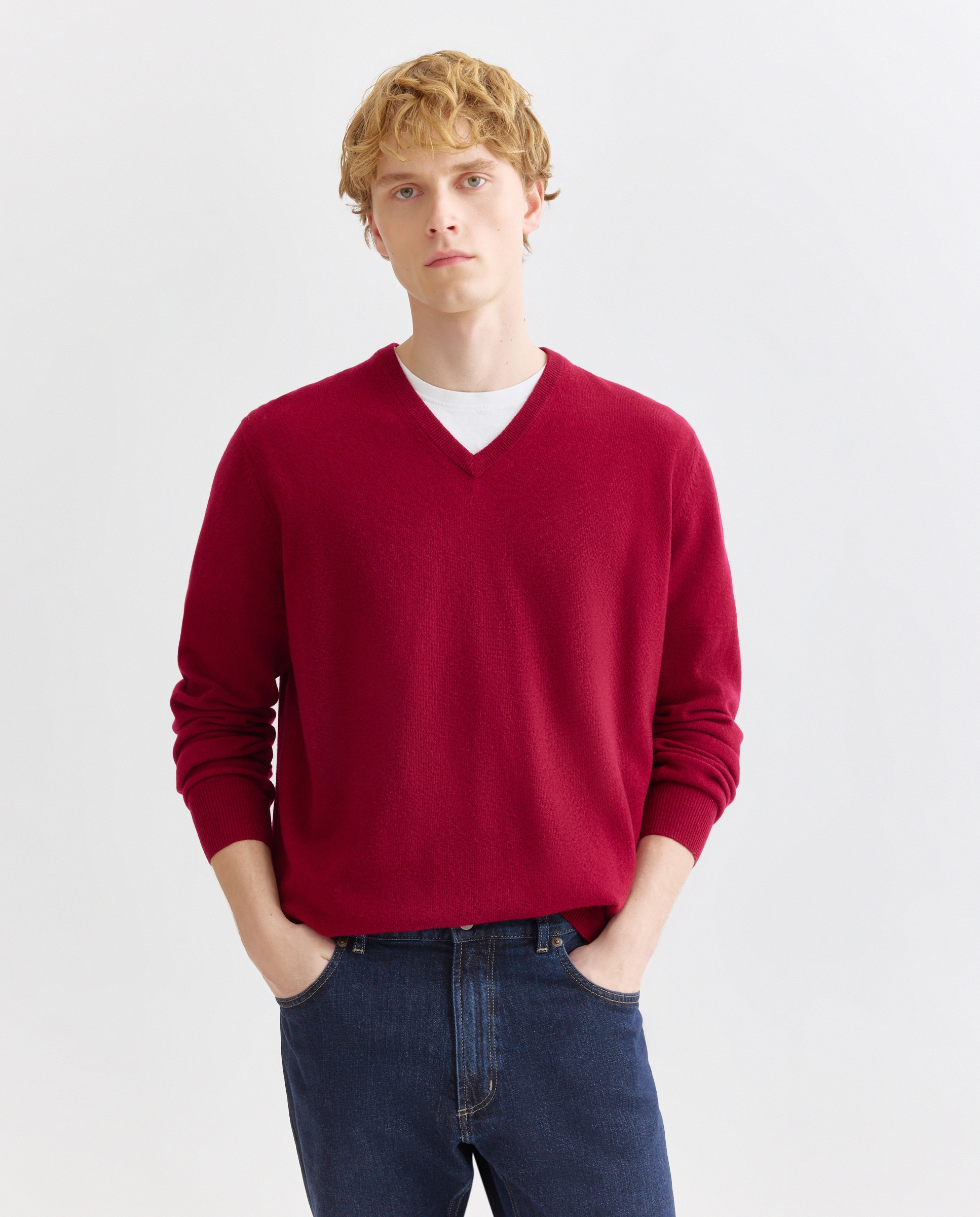 Jersey de lana 100% de hombre con cuello pico - Alan Paine - Burdeos Burdeos-1